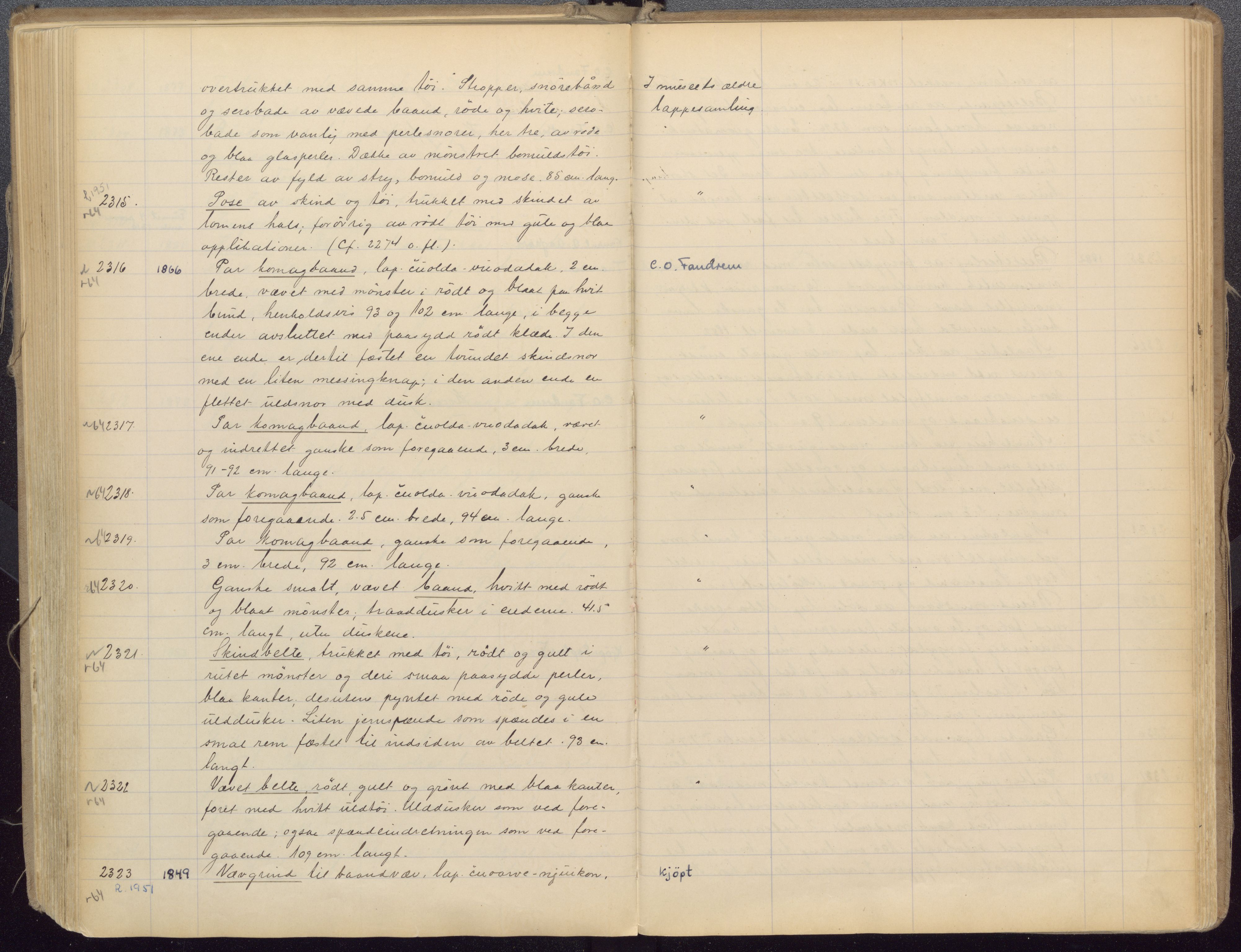 Etnografiske samlinger, UMB/A004/F/Fa/L0001: Katalog over den etnografiske samling 1 - 2800, 1894-1921, p. 407, 408