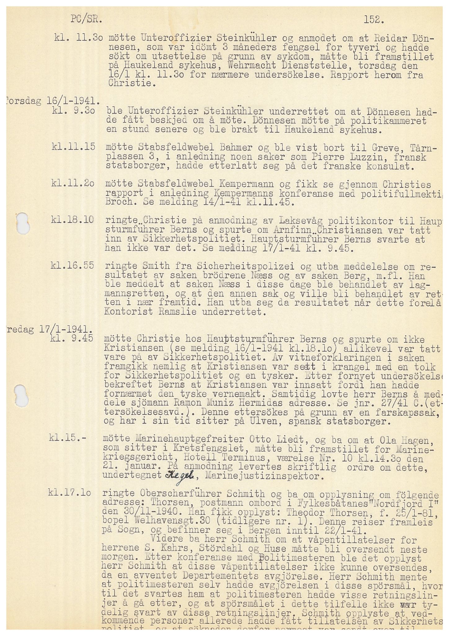 Bergen politikammer / politidistrikt, AV/SAB-A-60401/Y/Ye/L0001: Avskrift av krigsdagbok av Dankert Thuland, 1940-1941, p. 152