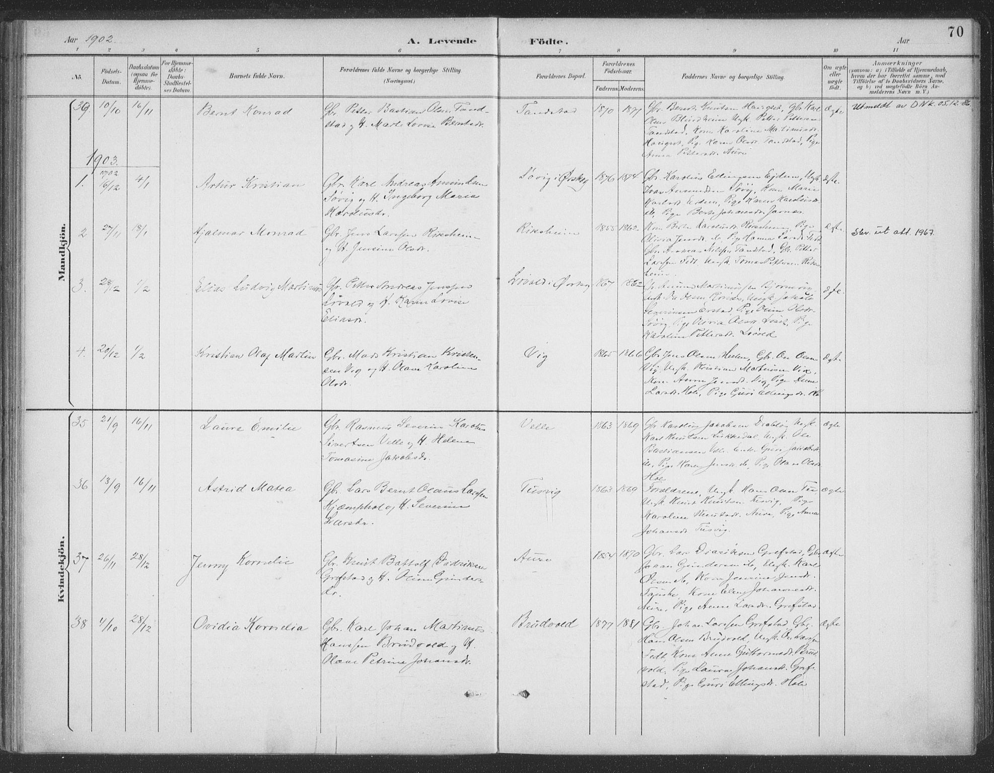 Ministerialprotokoller, klokkerbøker og fødselsregistre - Møre og Romsdal, AV/SAT-A-1454/523/L0335: Parish register (official) no. 523A02, 1891-1911, p. 70