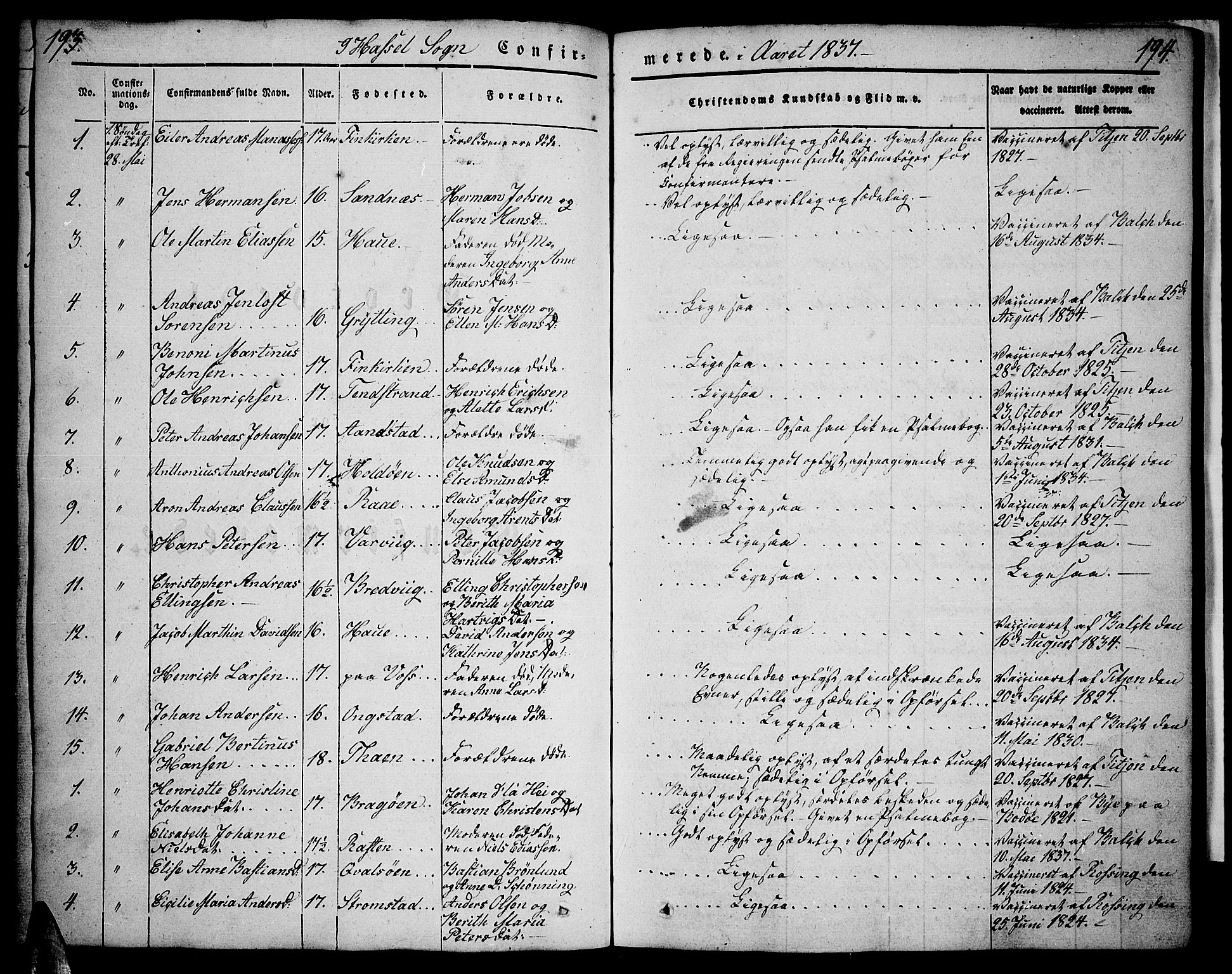 Ministerialprotokoller, klokkerbøker og fødselsregistre - Nordland, SAT/A-1459/888/L1239: Parish register (official) no. 888A06 /1, 1837-1849, p. 193-194