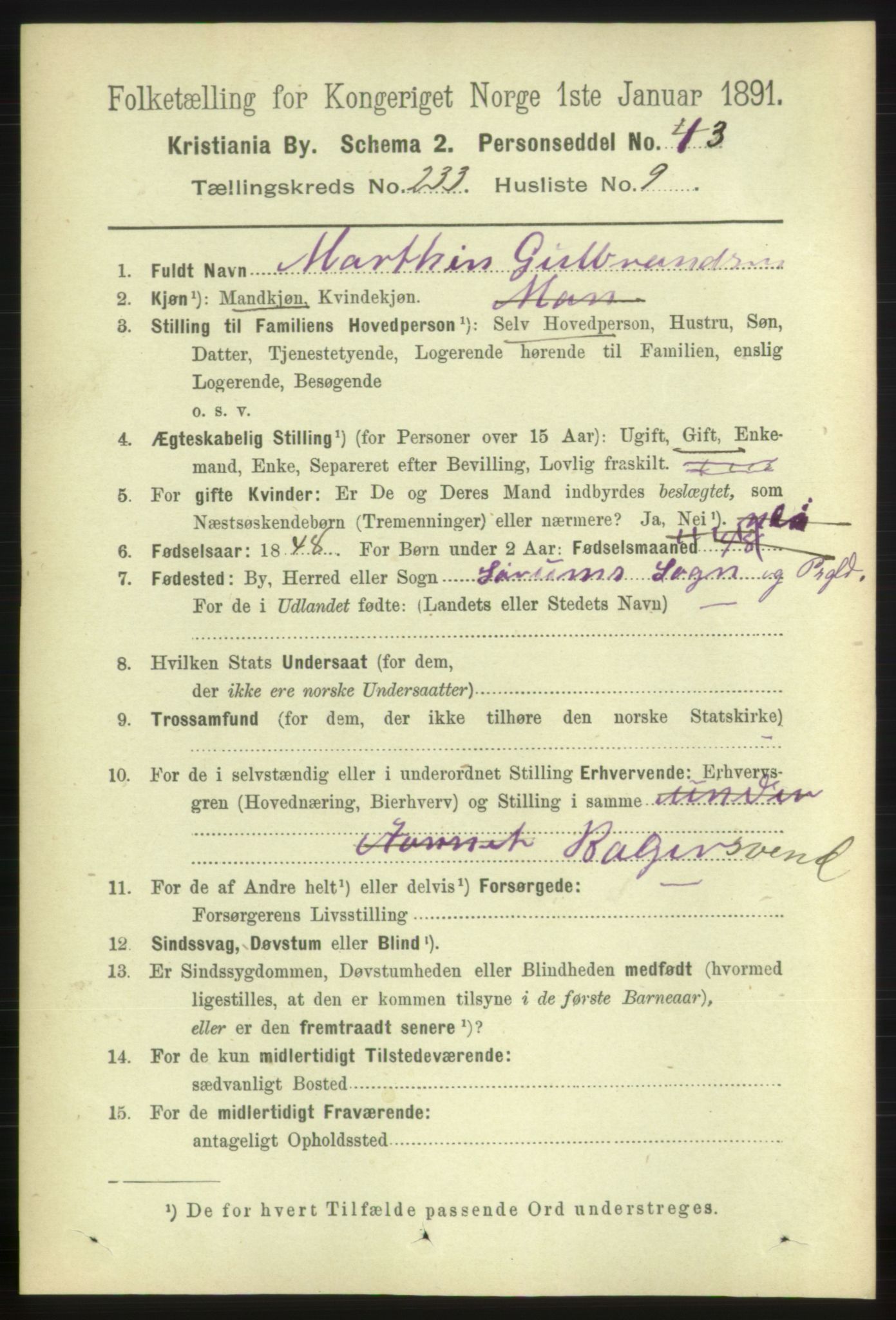 RA, 1891 census for 0301 Kristiania, 1891, p. 143277