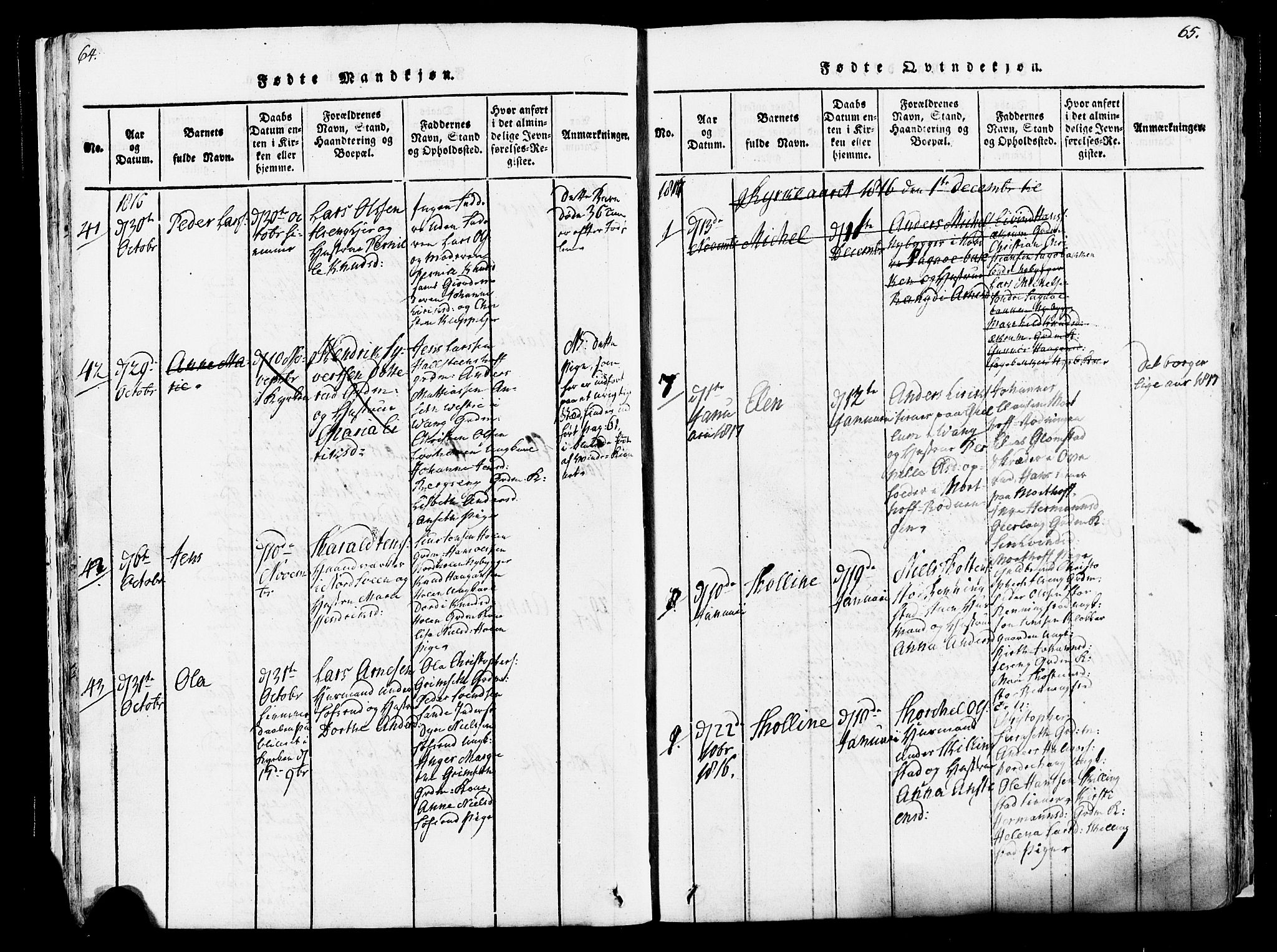 Løten prestekontor, AV/SAH-PREST-022/K/Ka/L0005: Parish register (official) no. 5, 1814-1832, p. 64-65