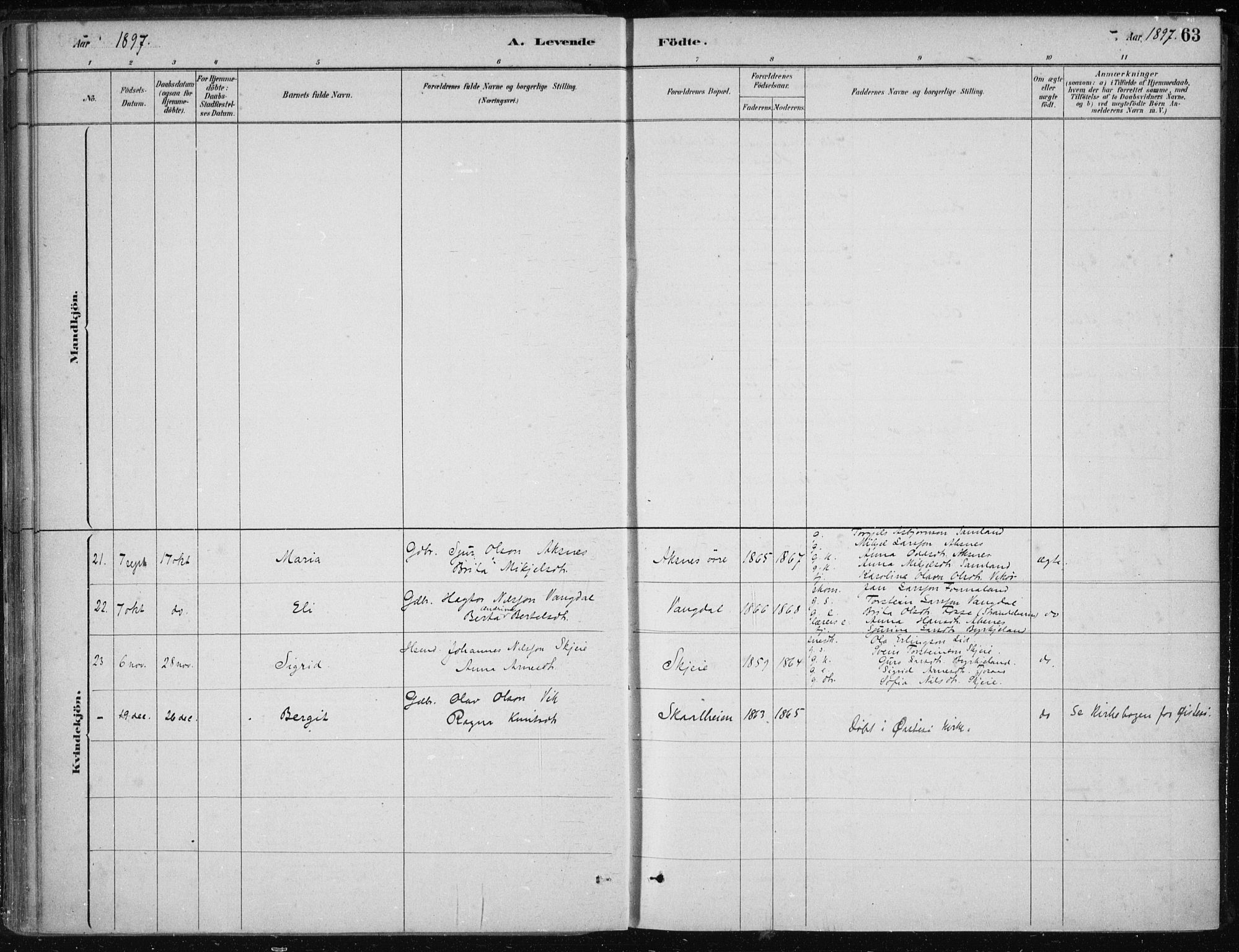 Kvam sokneprestembete, AV/SAB-A-76201/H/Haa: Parish register (official) no. B  1, 1880-1908, p. 63
