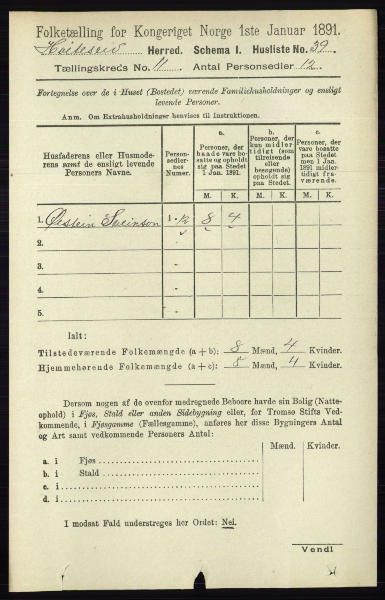 RA, 1891 census for 0829 Kviteseid, 1891, p. 2539