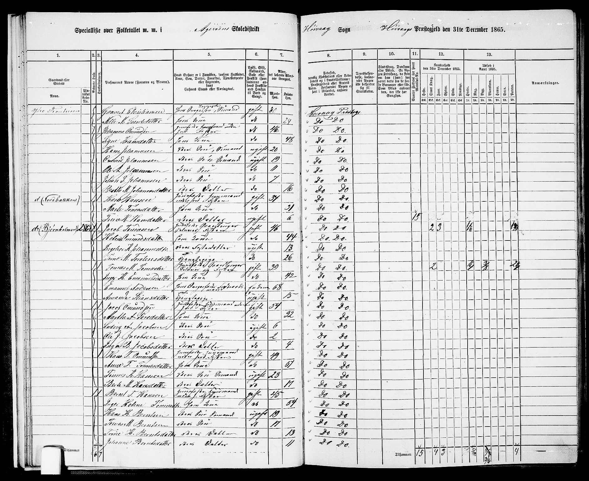 RA, 1865 census for Høvåg, 1865, p. 27