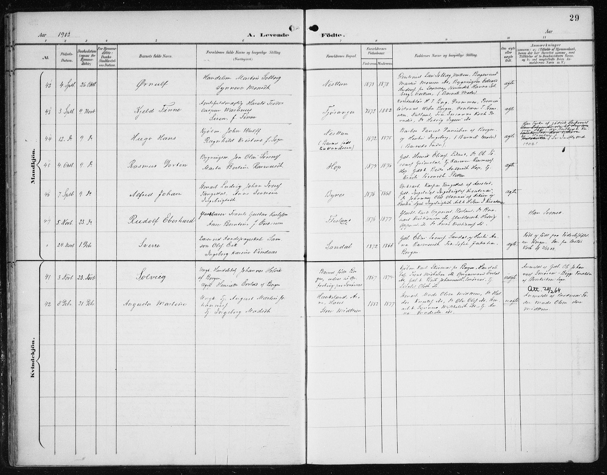 Fana Sokneprestembete, AV/SAB-A-75101/H/Haa/Haai/L0003: Parish register (official) no. I 3, 1900-1912, p. 29