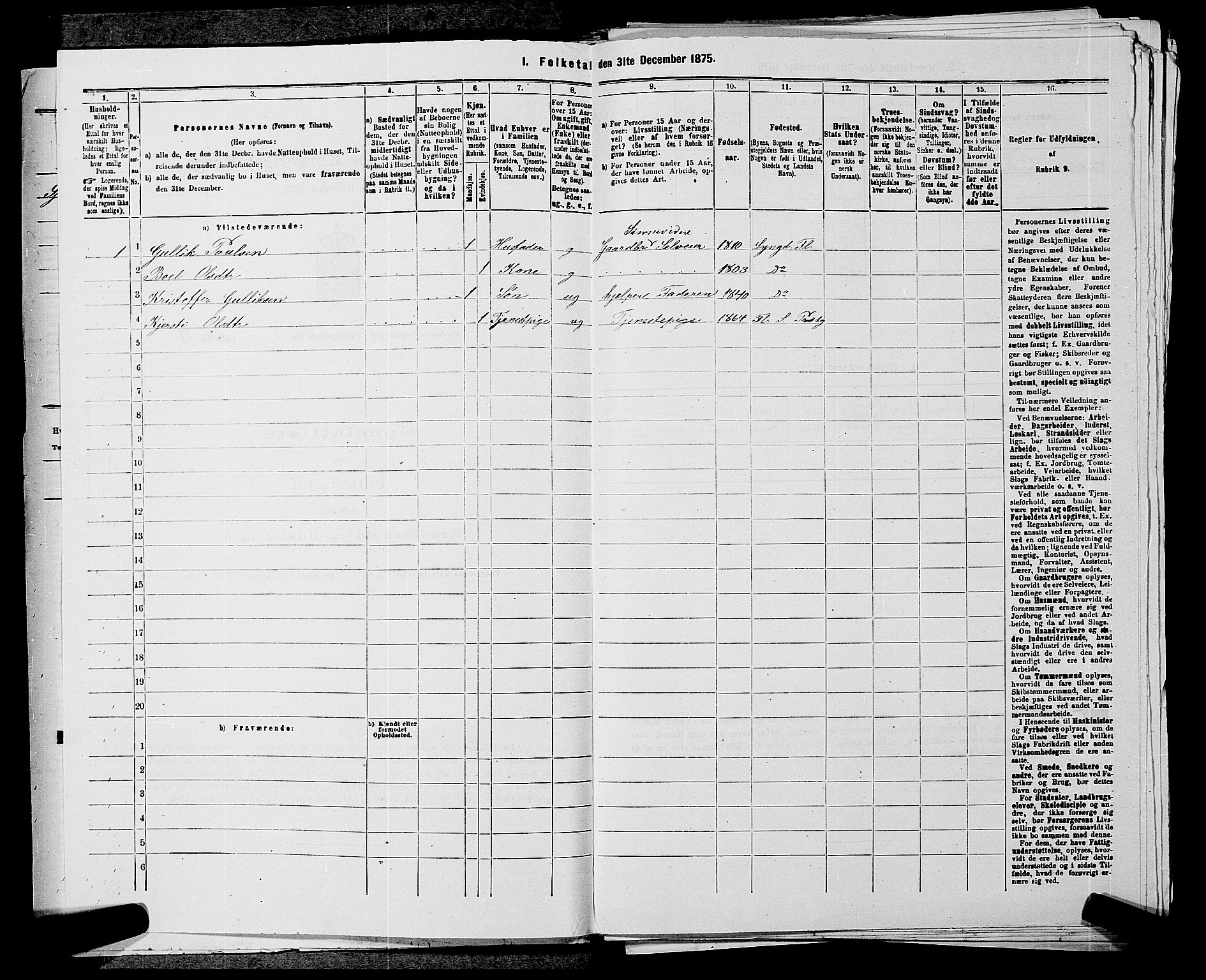 SAKO, 1875 census for 0631P Flesberg, 1875, p. 696