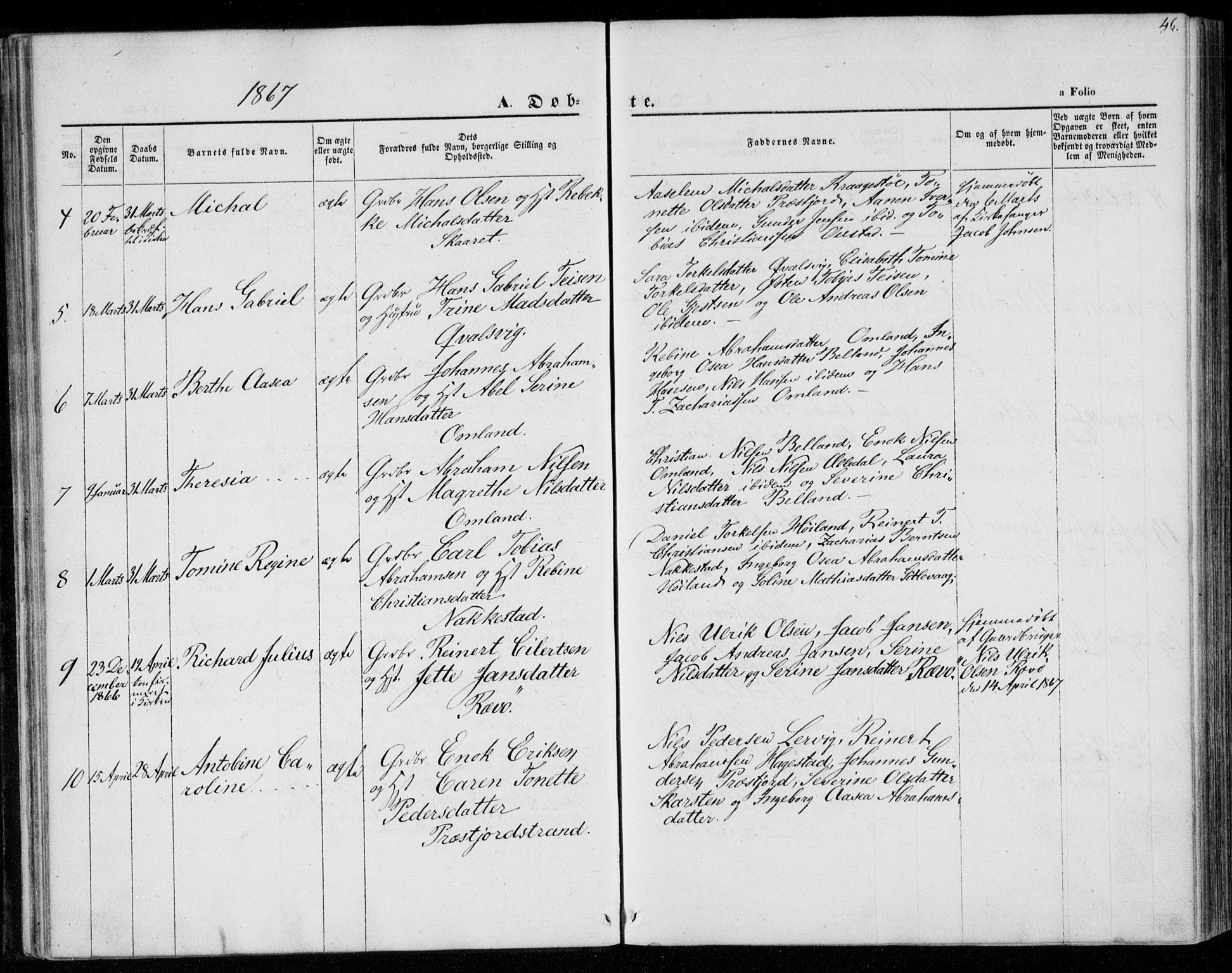 Lyngdal sokneprestkontor, AV/SAK-1111-0029/F/Fa/Faa/L0002: Parish register (official) no. A 2, 1858-1870, p. 46