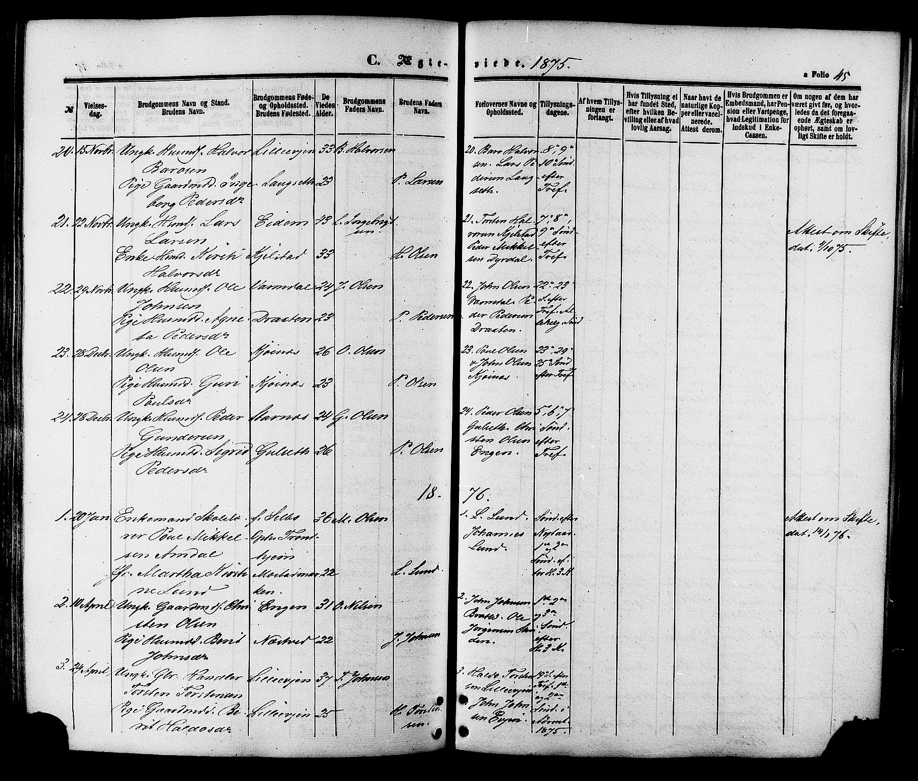 Ministerialprotokoller, klokkerbøker og fødselsregistre - Sør-Trøndelag, SAT/A-1456/695/L1147: Parish register (official) no. 695A07, 1860-1877, p. 45