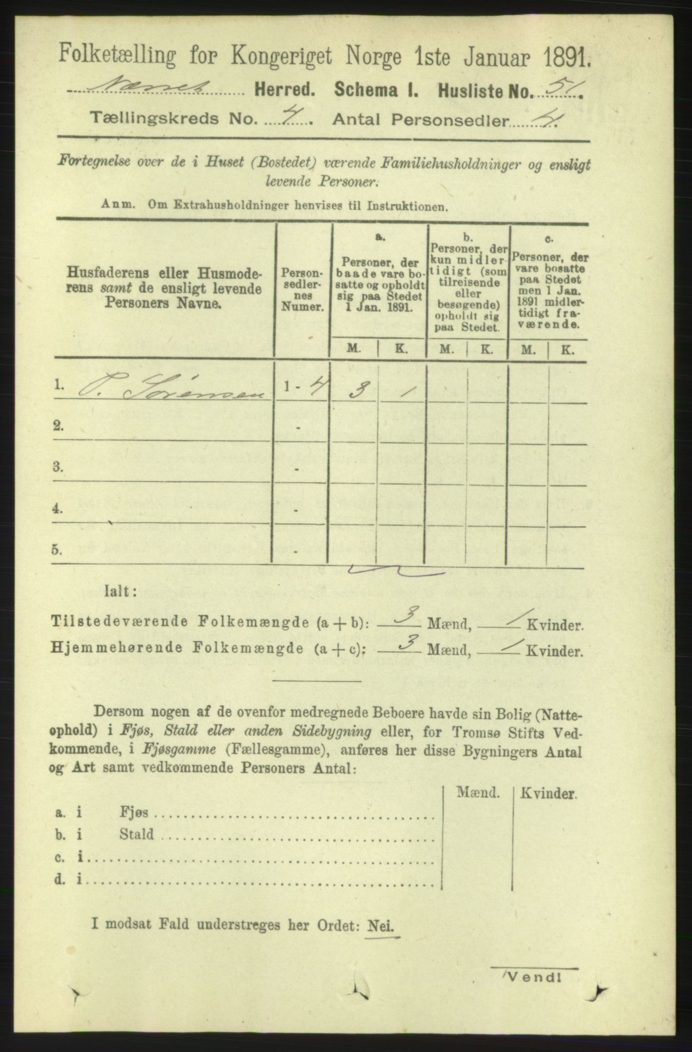 RA, 1891 census for 1543 Nesset, 1891, p. 1685