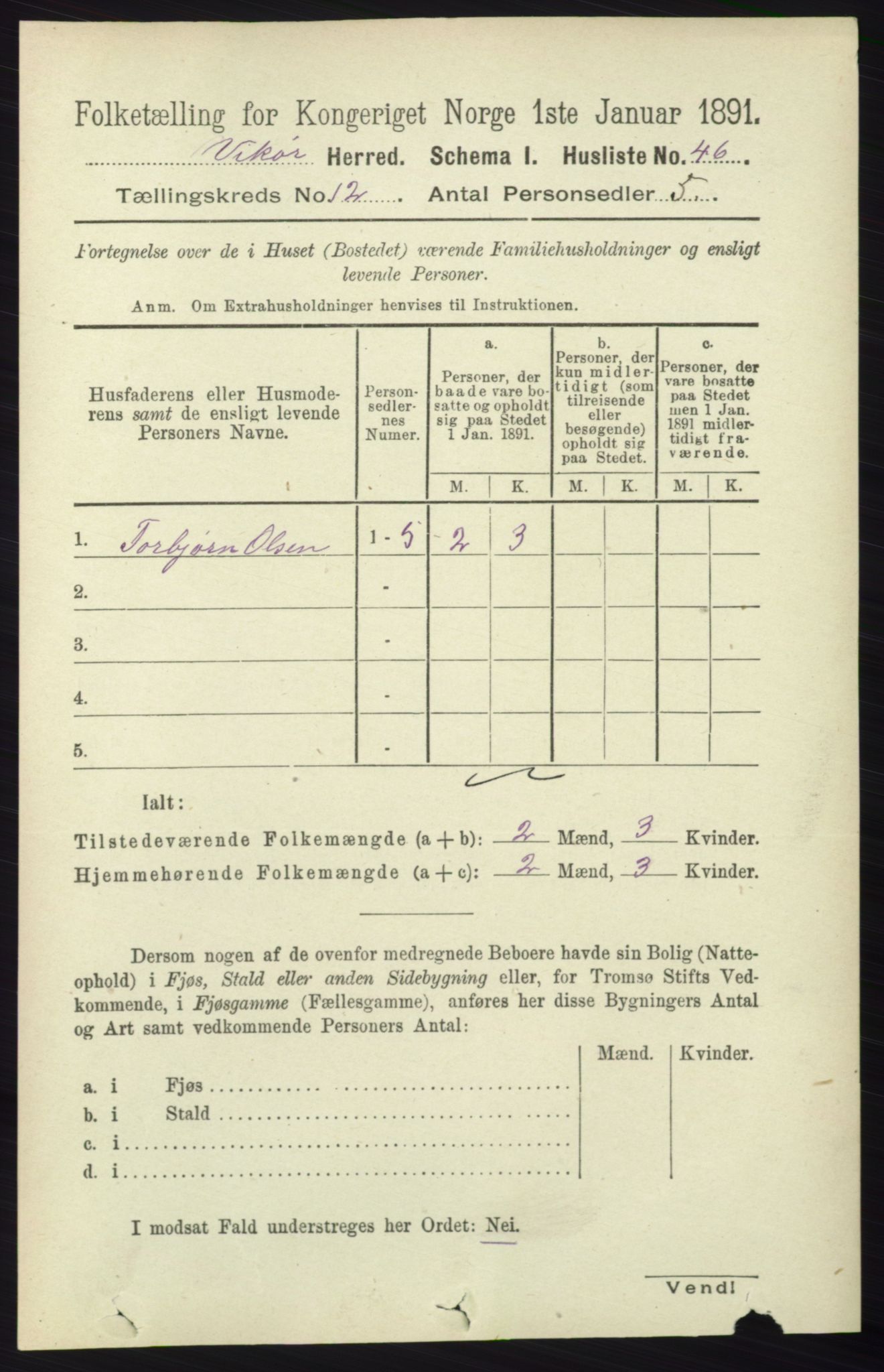 RA, 1891 census for 1238 Vikør, 1891, p. 3303