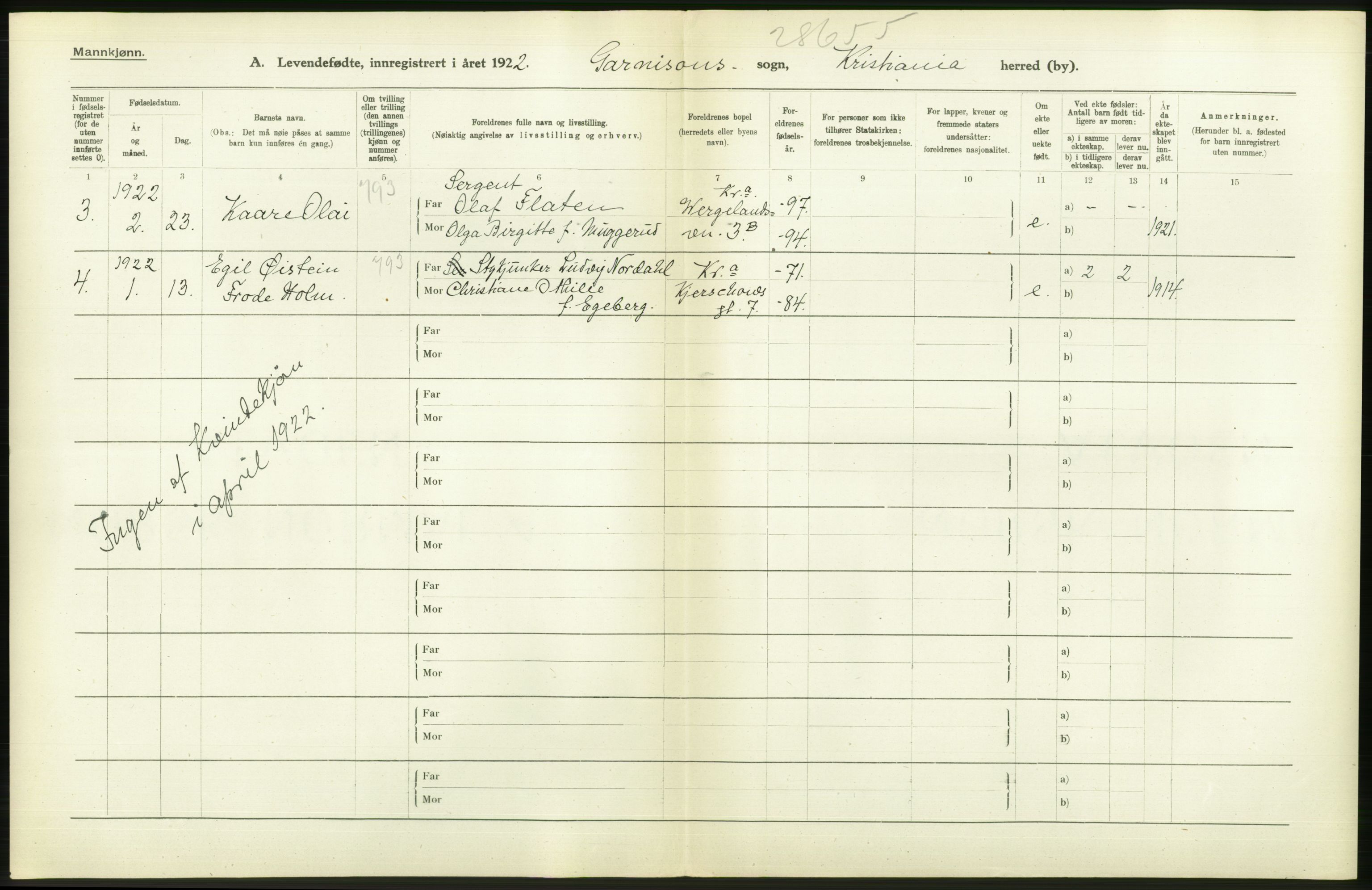 Statistisk sentralbyrå, Sosiodemografiske emner, Befolkning, AV/RA-S-2228/D/Df/Dfc/Dfcb/L0007: Kristiania: Levendefødte menn og kvinner., 1922, p. 140