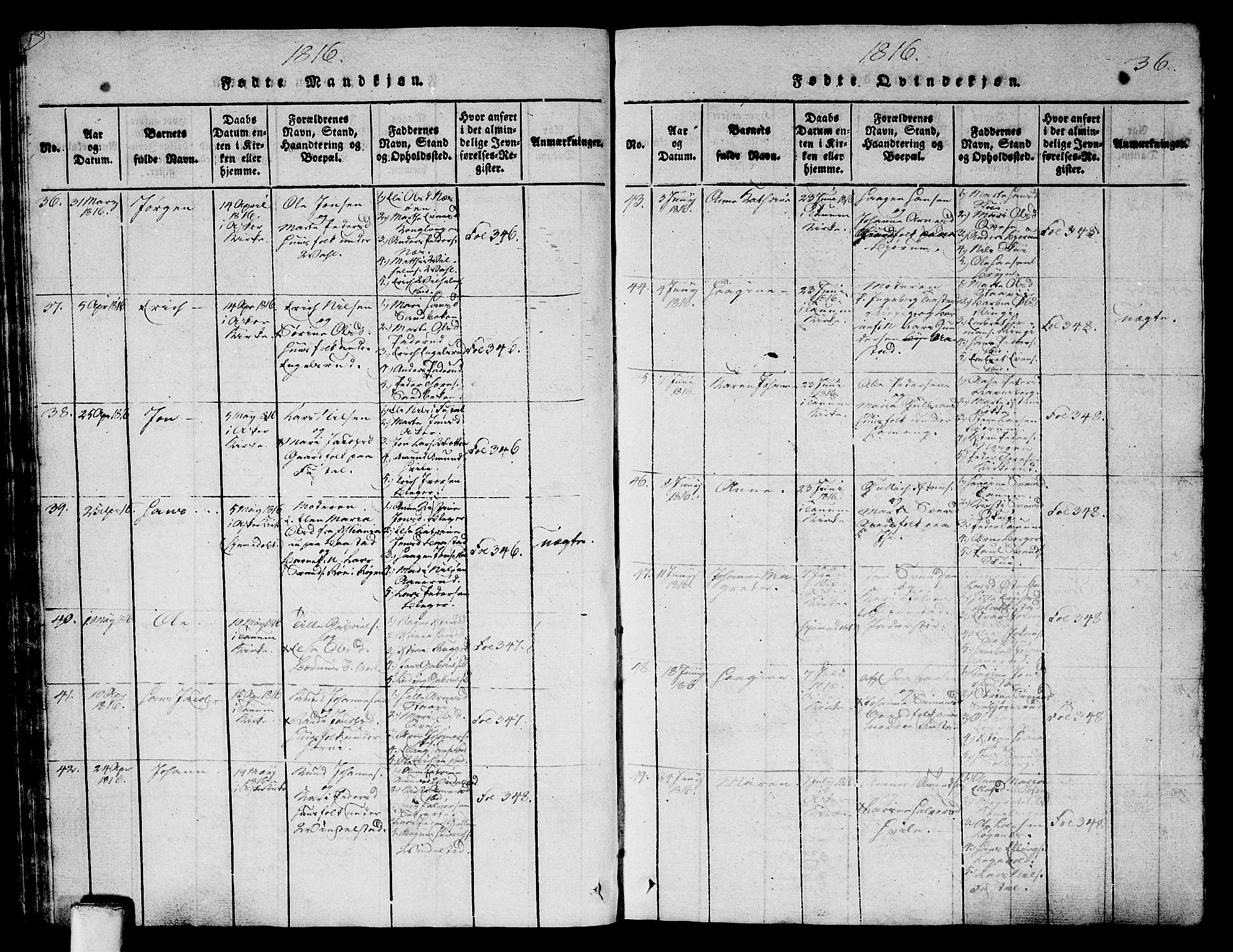 Asker prestekontor Kirkebøker, SAO/A-10256a/G/Ga/L0001: Parish register (copy) no. I 1, 1814-1830, p. 36