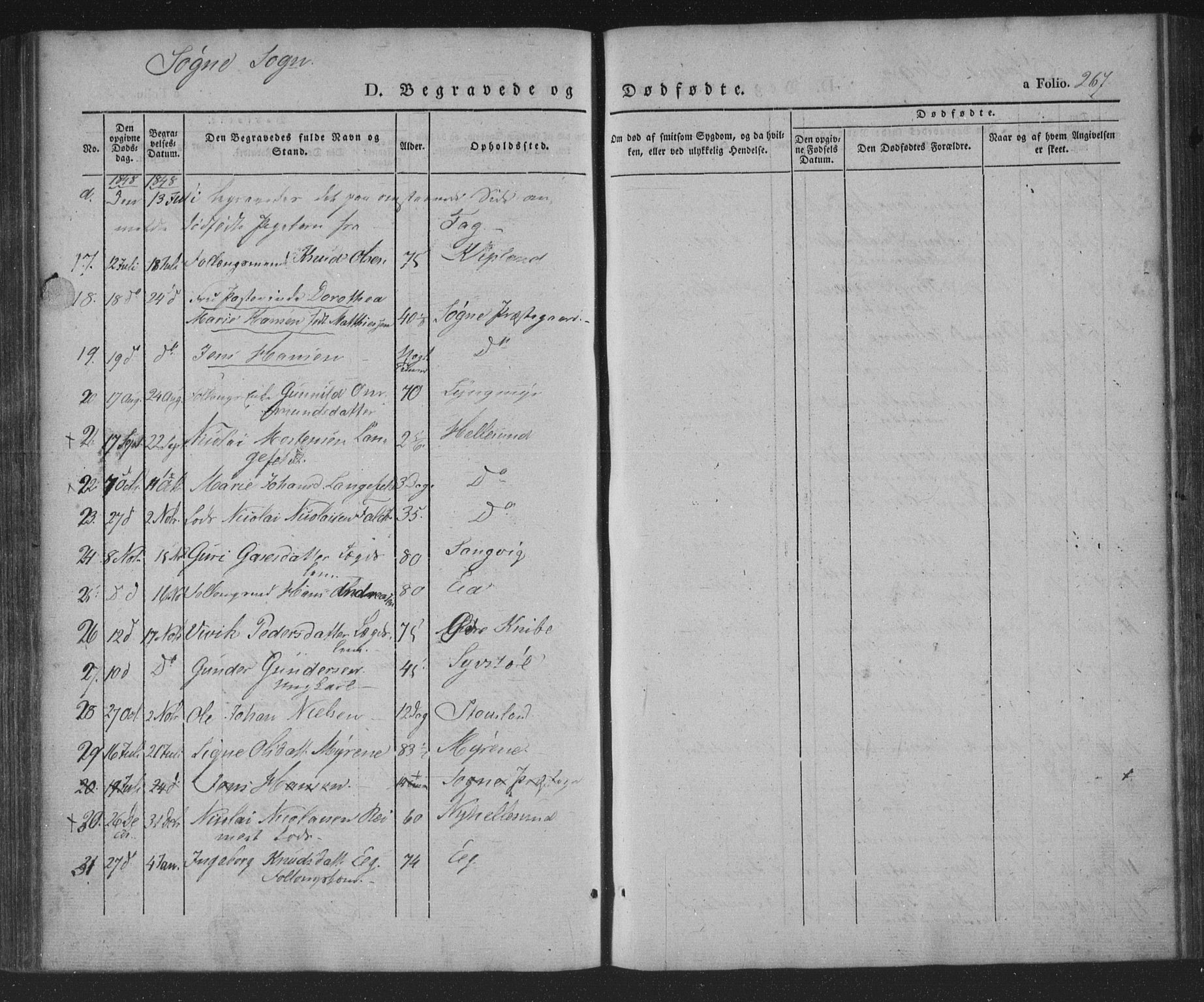 Søgne sokneprestkontor, SAK/1111-0037/F/Fa/Fab/L0009: Parish register (official) no. A 9, 1838-1853, p. 267