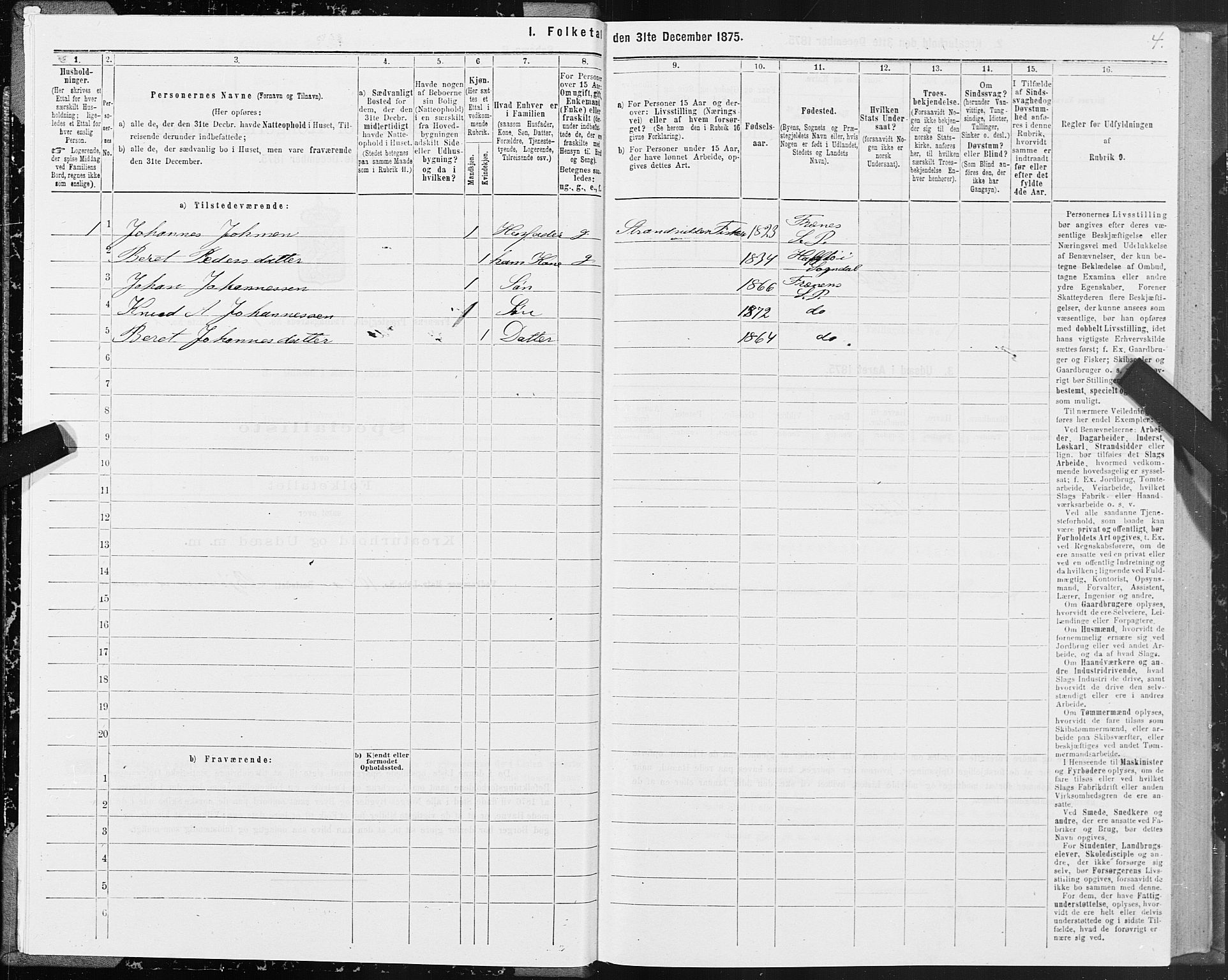 SAT, 1875 census for 1548P Fræna, 1875, p. 1004