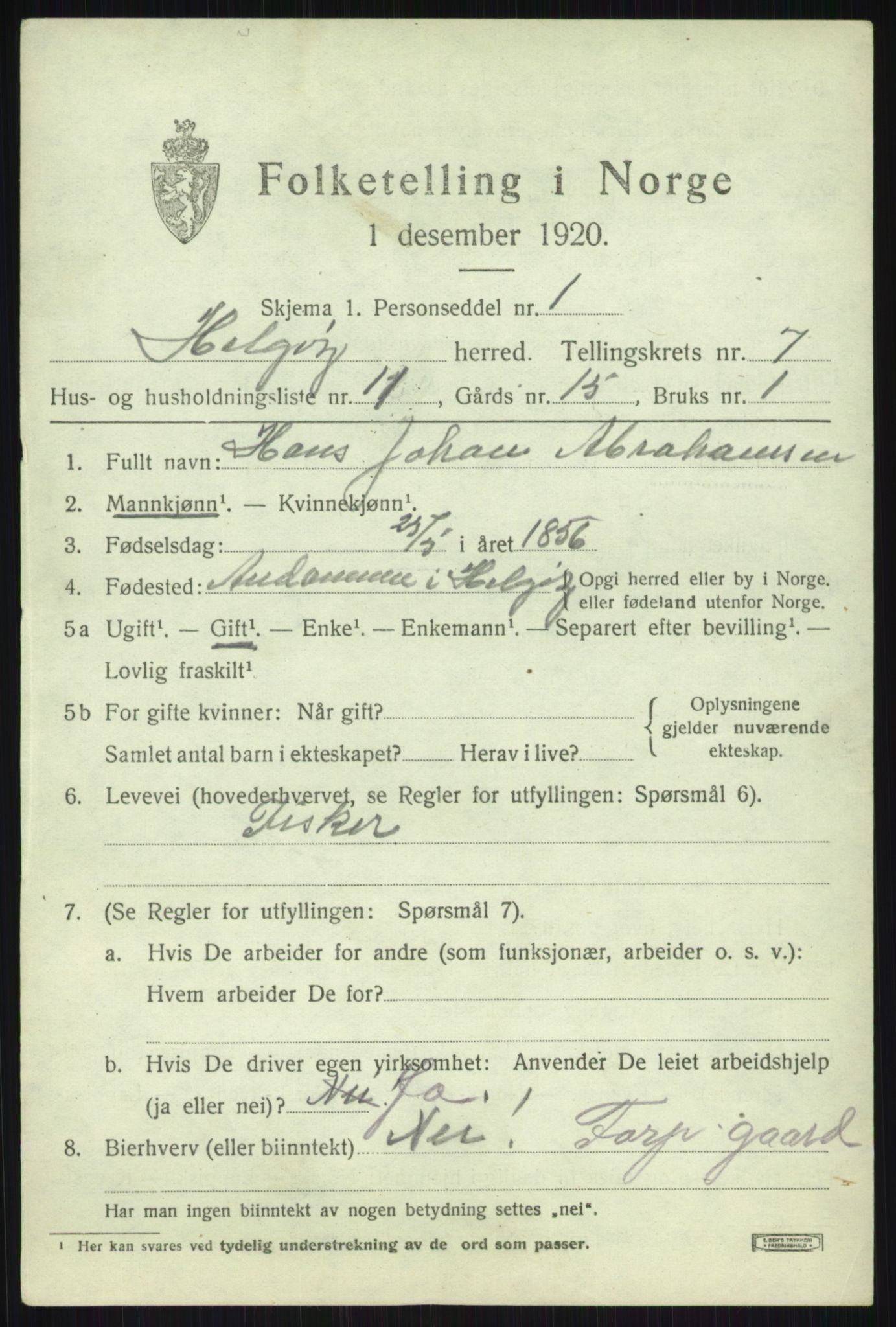 SATØ, 1920 census for Helgøy, 1920, p. 2671