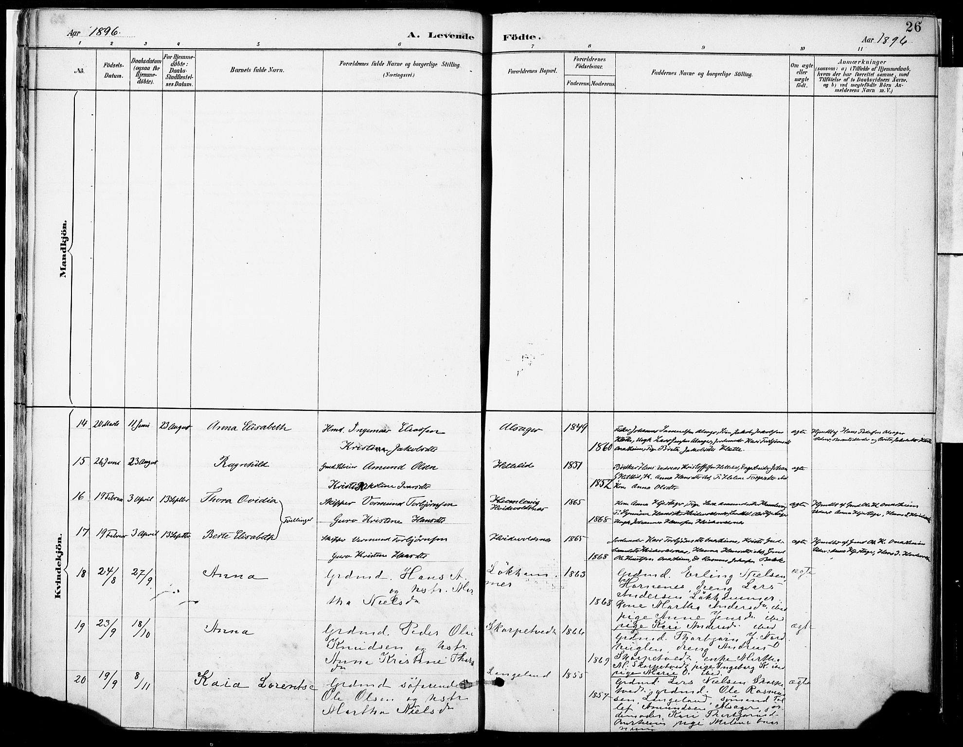 Tysnes sokneprestembete, AV/SAB-A-78601/H/Haa: Parish register (official) no. C 1, 1887-1912, p. 26