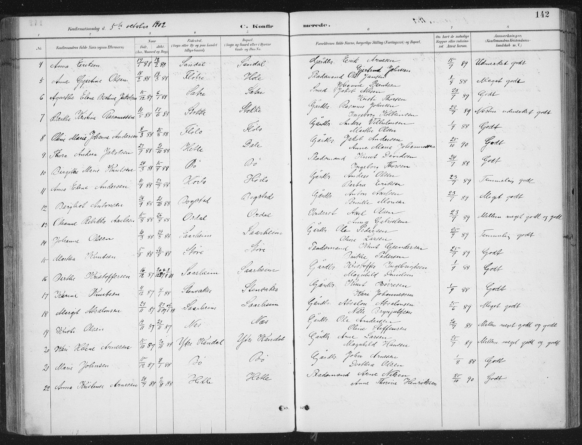 Gloppen sokneprestembete, AV/SAB-A-80101/H/Haa/Haac/L0002: Parish register (official) no. C  2, 1887-1904, p. 142