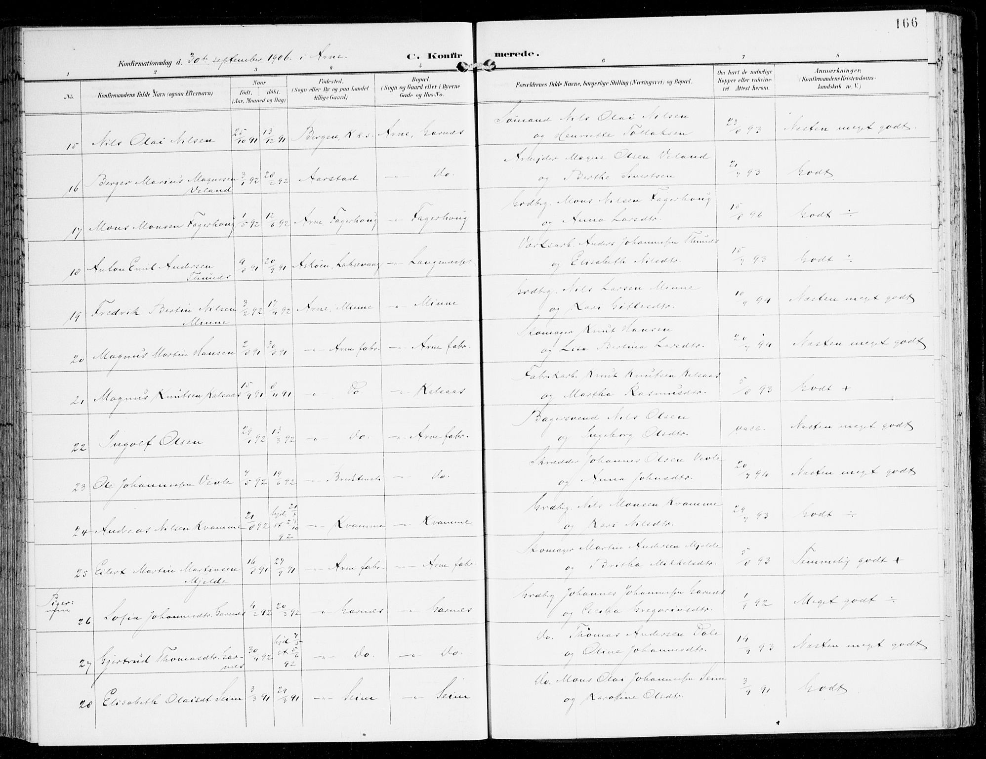 Haus sokneprestembete, AV/SAB-A-75601/H/Haa: Parish register (official) no. D 2, 1899-1912, p. 166