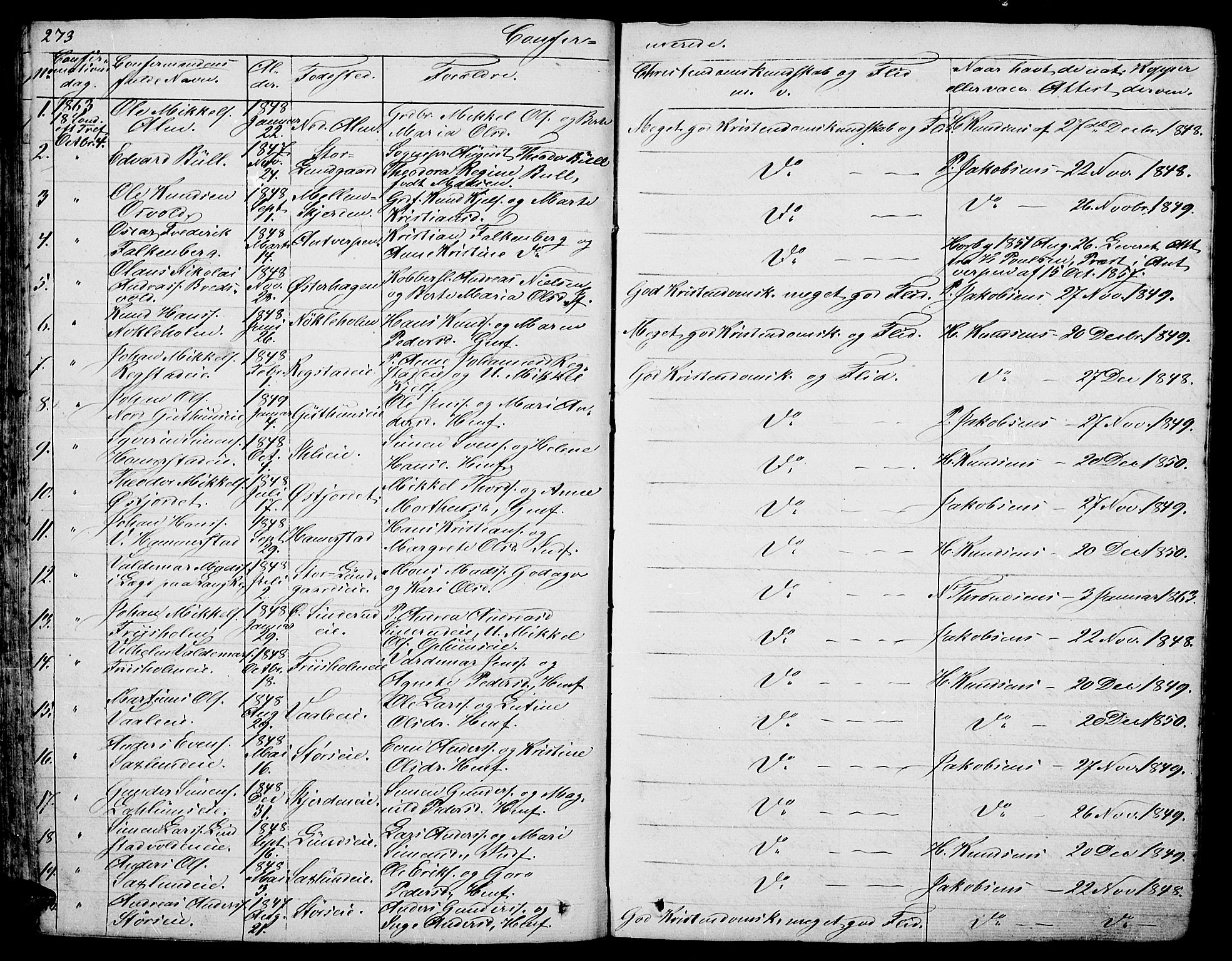 Stange prestekontor, SAH/PREST-002/L/L0003: Parish register (copy) no. 3, 1840-1864, p. 273