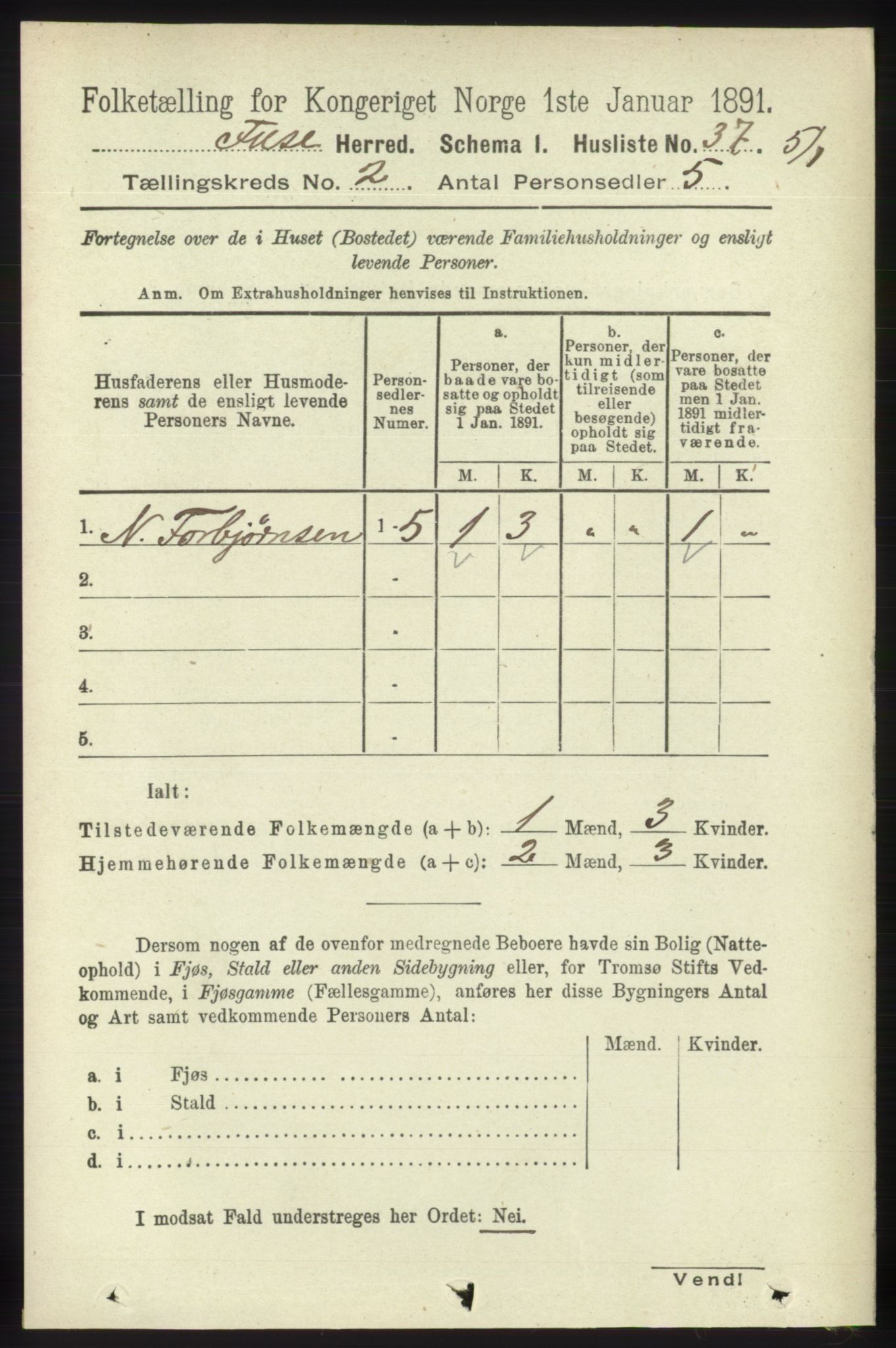 RA, 1891 census for 1241 Fusa, 1891, p. 301