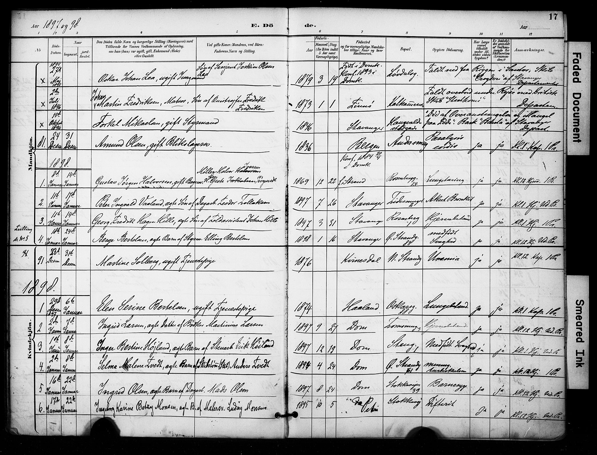 Domkirken sokneprestkontor, SAST/A-101812/001/30/30BA/L0032: Parish register (official) no. A 31, 1896-1917, p. 17