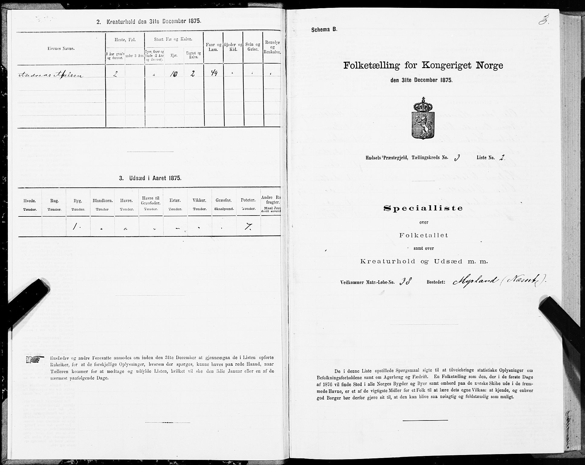 SAT, 1875 census for 1866P Hadsel, 1875, p. 2003