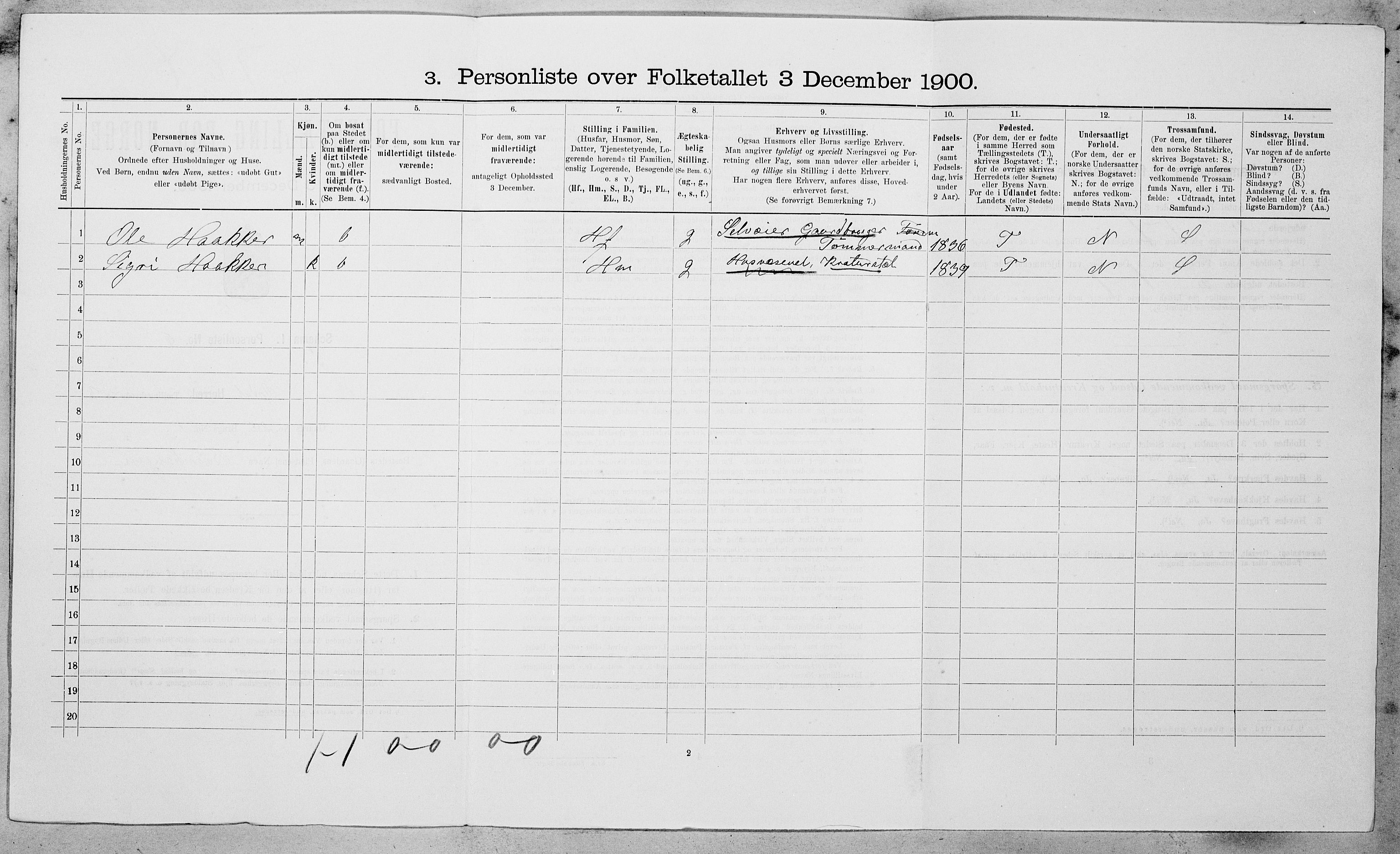 SAT, 1900 census for Oppdal, 1900, p. 311