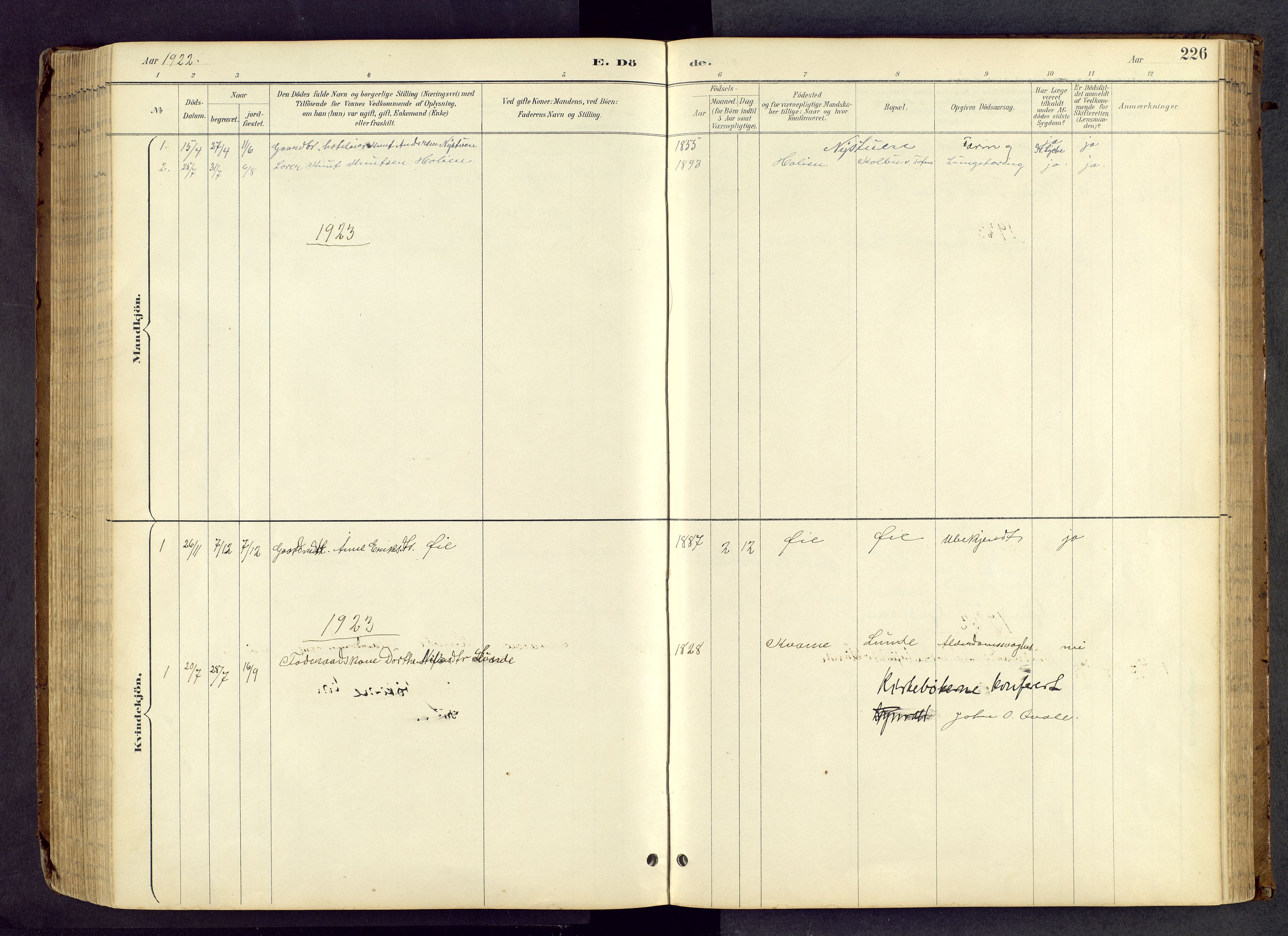 Vang prestekontor, Valdres, AV/SAH-PREST-140/H/Hb/L0005: Parish register (copy) no. 5, 1889-1945, p. 226