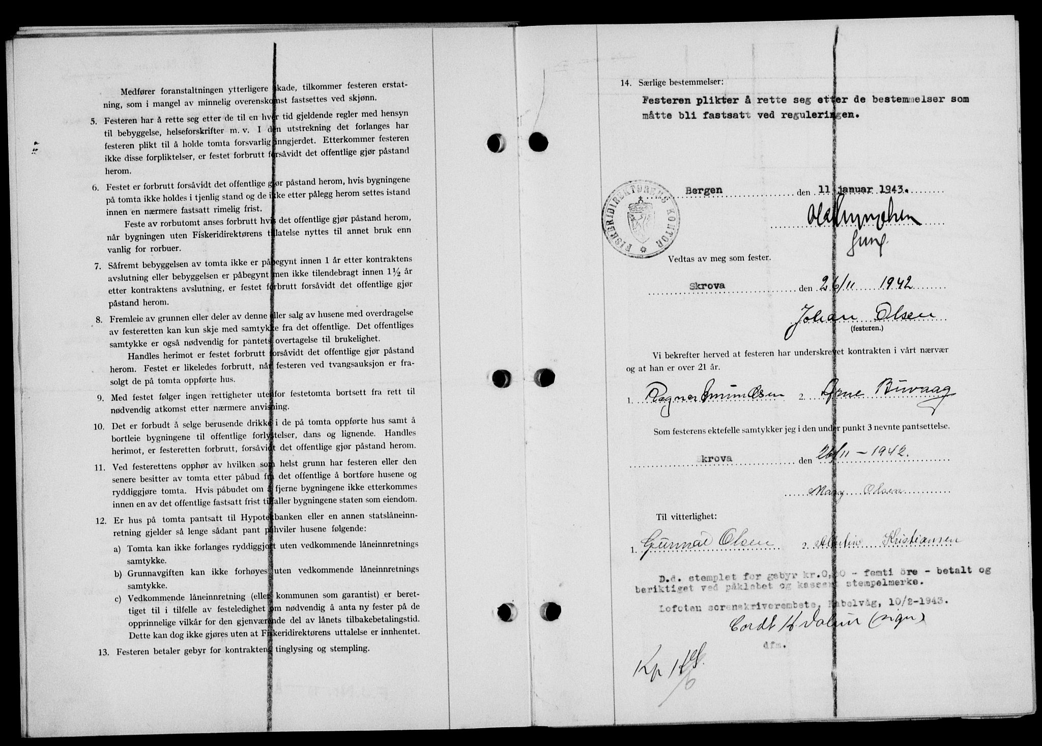 Lofoten sorenskriveri, SAT/A-0017/1/2/2C/L0010a: Mortgage book no. 10a, 1942-1943, Diary no: : 164/1943