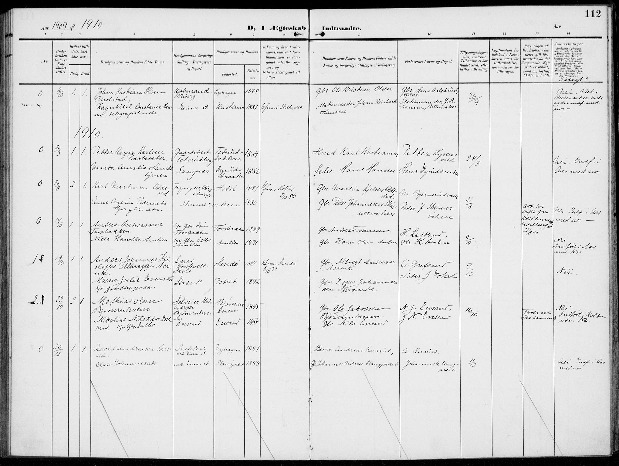 Kolbu prestekontor, SAH/PREST-110/H/Ha/Haa/L0001: Parish register (official) no. 1, 1907-1923, p. 112