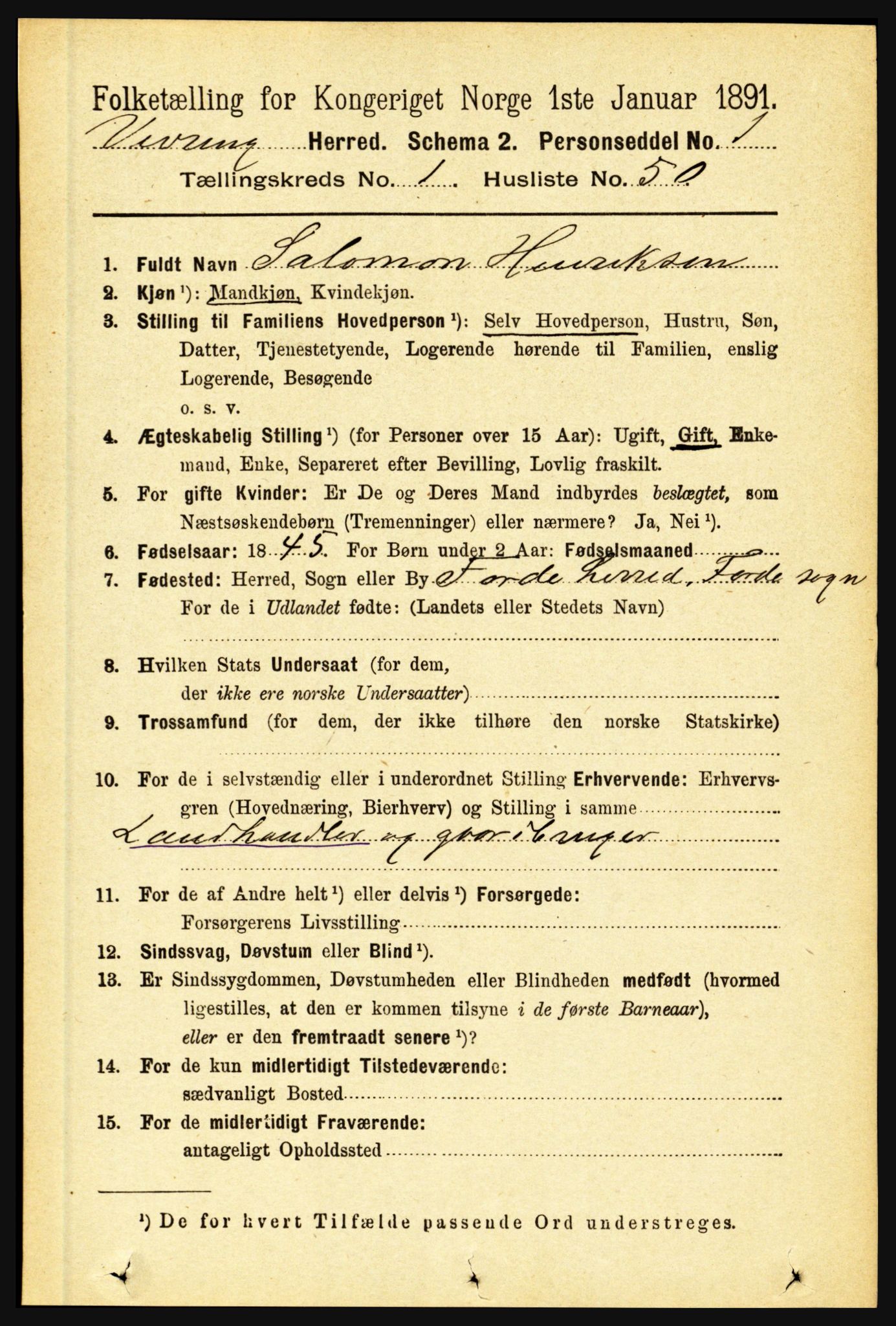 RA, 1891 census for 1434 Vevring, 1891, p. 353