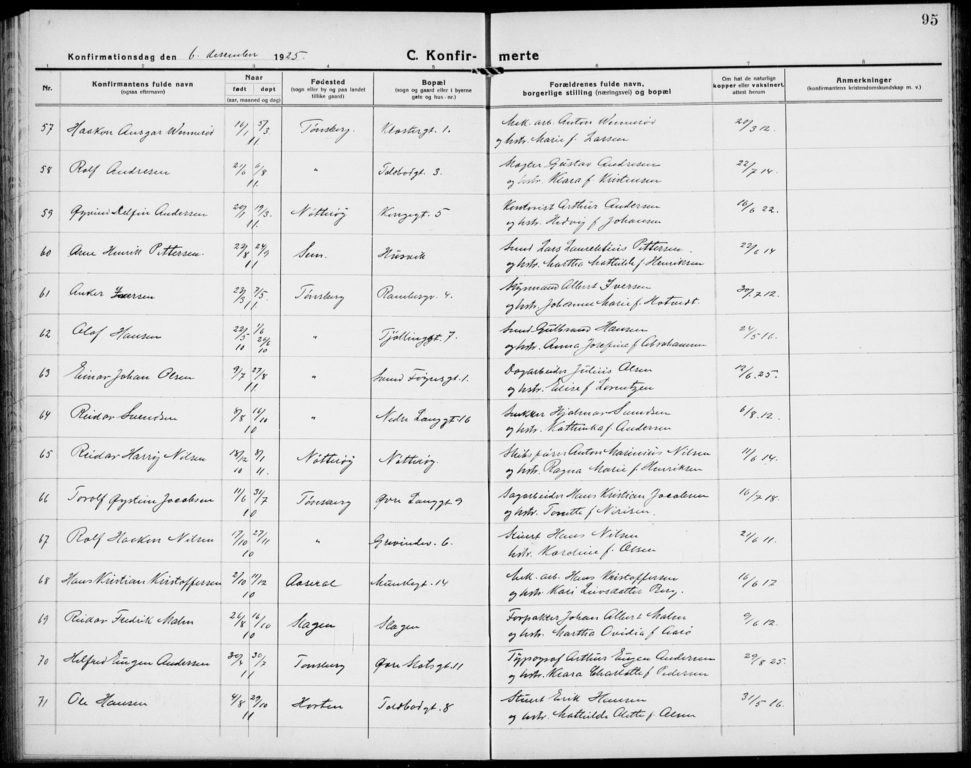 Tønsberg kirkebøker, AV/SAKO-A-330/G/Ga/L0013: Parish register (copy) no. 13, 1920-1929, p. 95