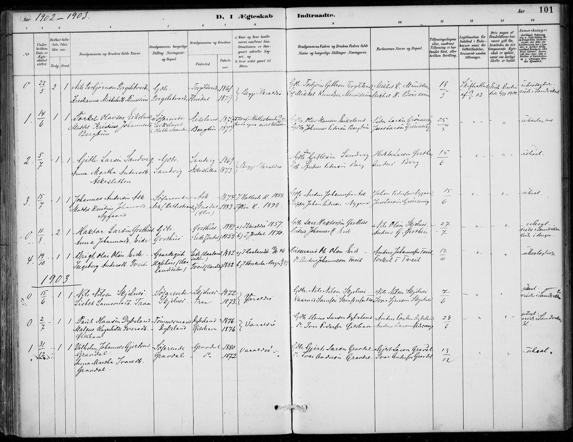 Strandebarm sokneprestembete, SAB/A-78401/H/Haa: Parish register (official) no. D  1, 1886-1912, p. 101