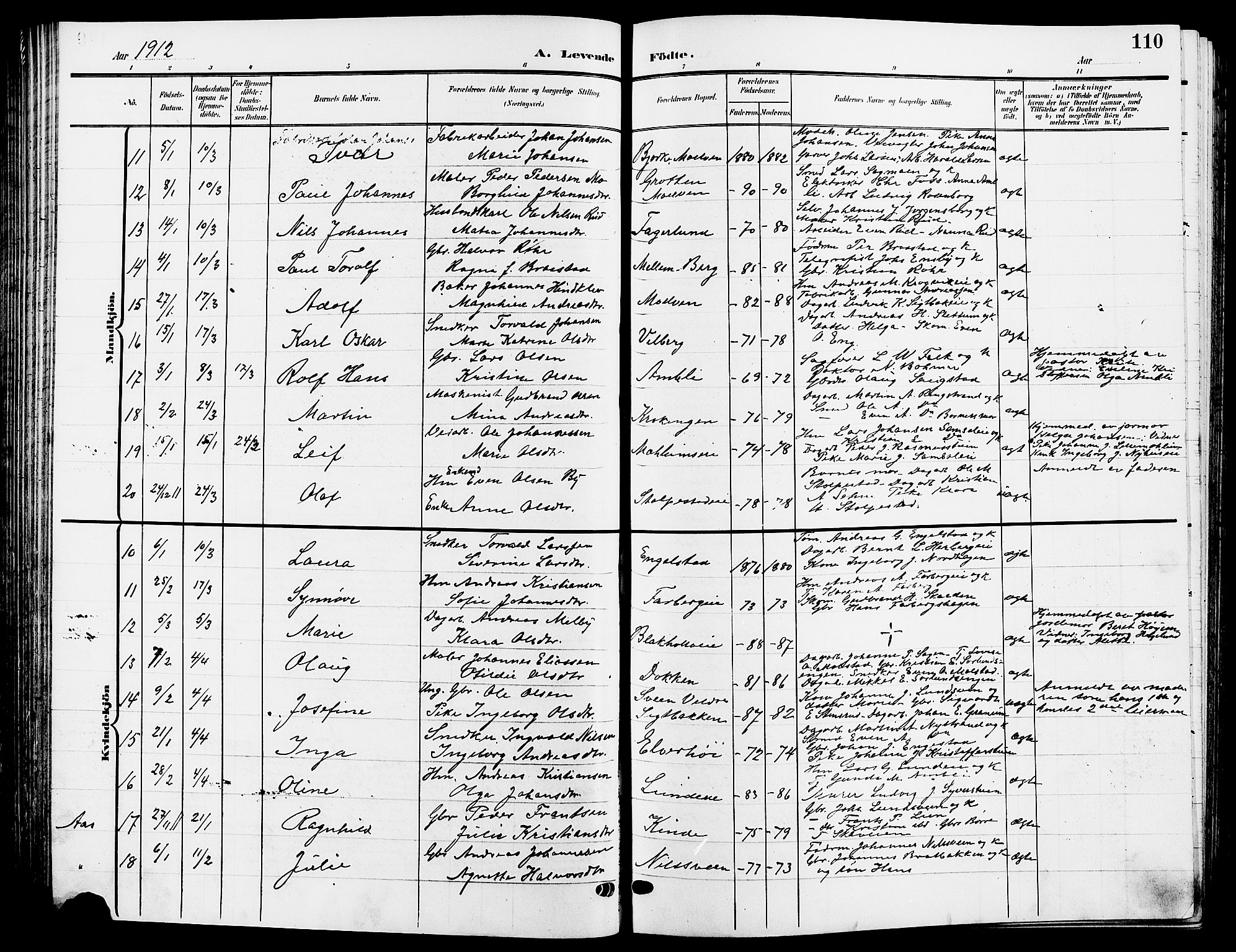 Ringsaker prestekontor, SAH/PREST-014/L/La/L0015: Parish register (copy) no. 15, 1903-1912, p. 110