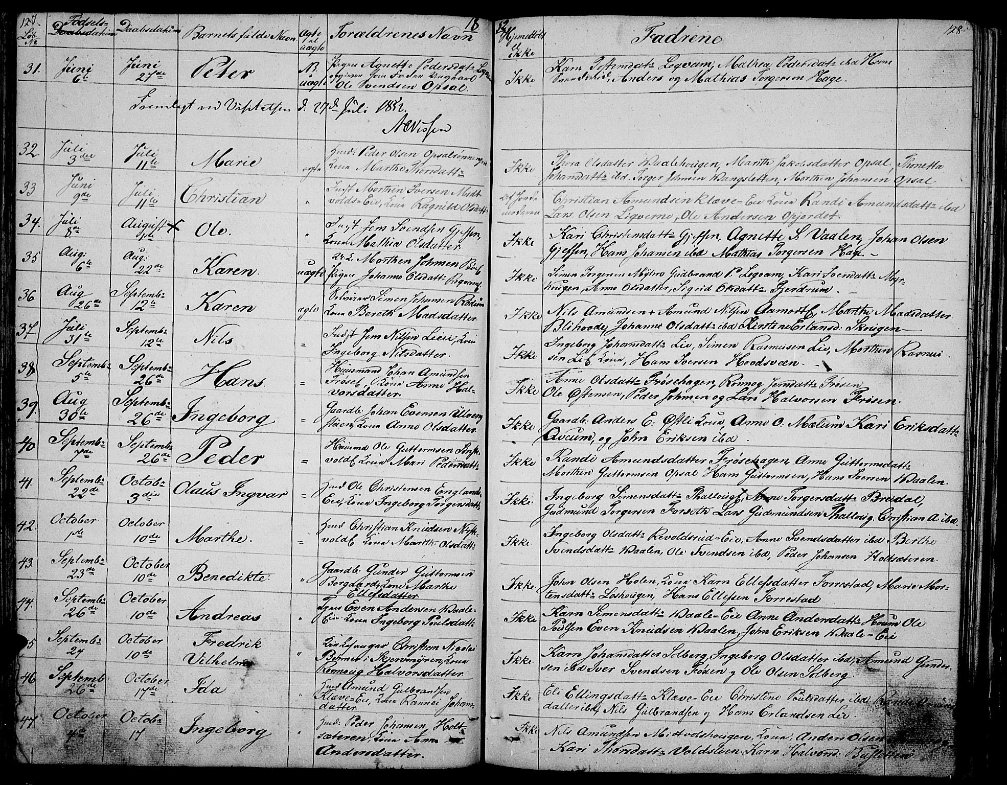 Gausdal prestekontor, SAH/PREST-090/H/Ha/Hab/L0003: Parish register (copy) no. 3, 1829-1864, p. 127-128