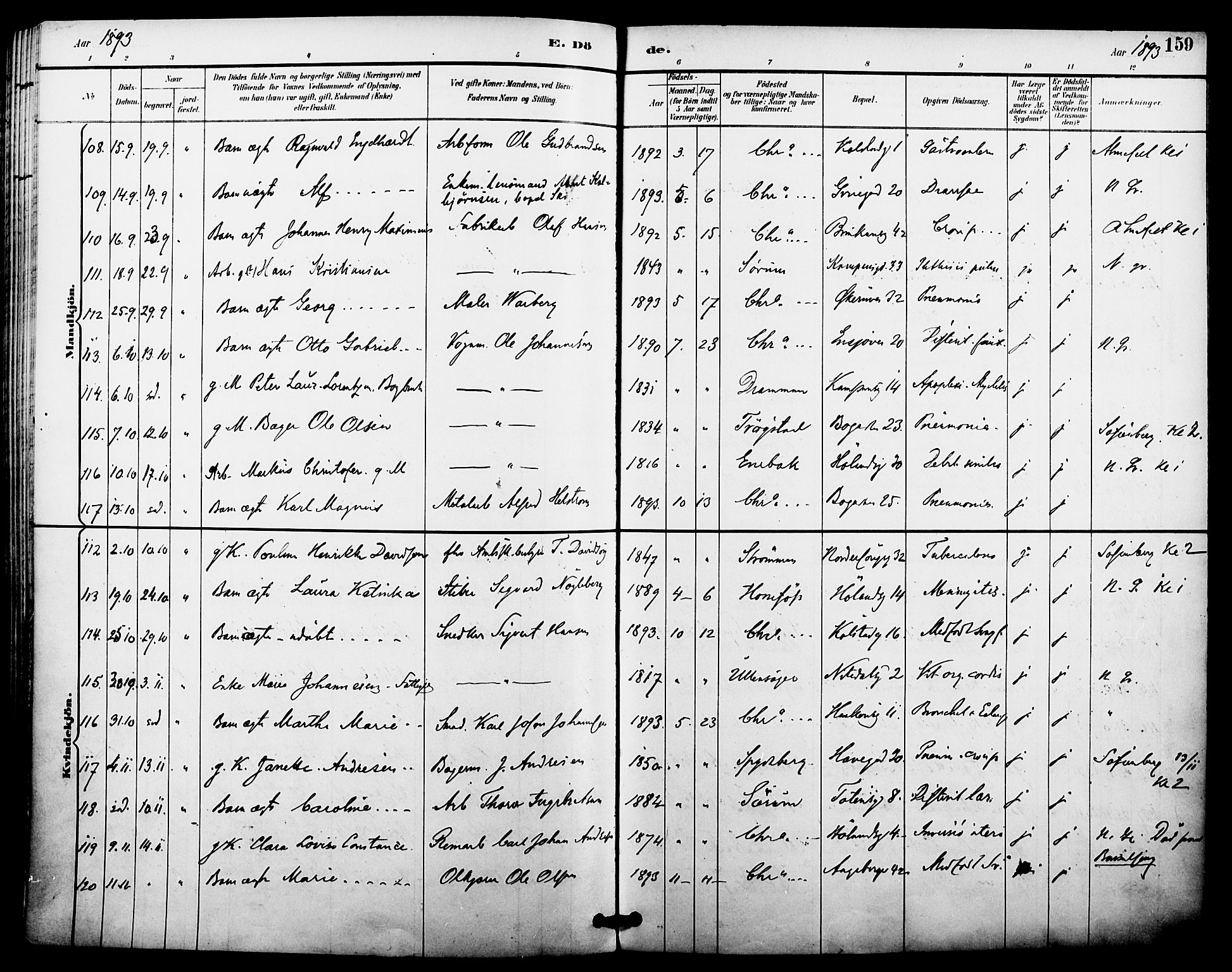 Kampen prestekontor Kirkebøker, AV/SAO-A-10853/F/Fa/L0008: Parish register (official) no. I 8, 1892-1902, p. 159