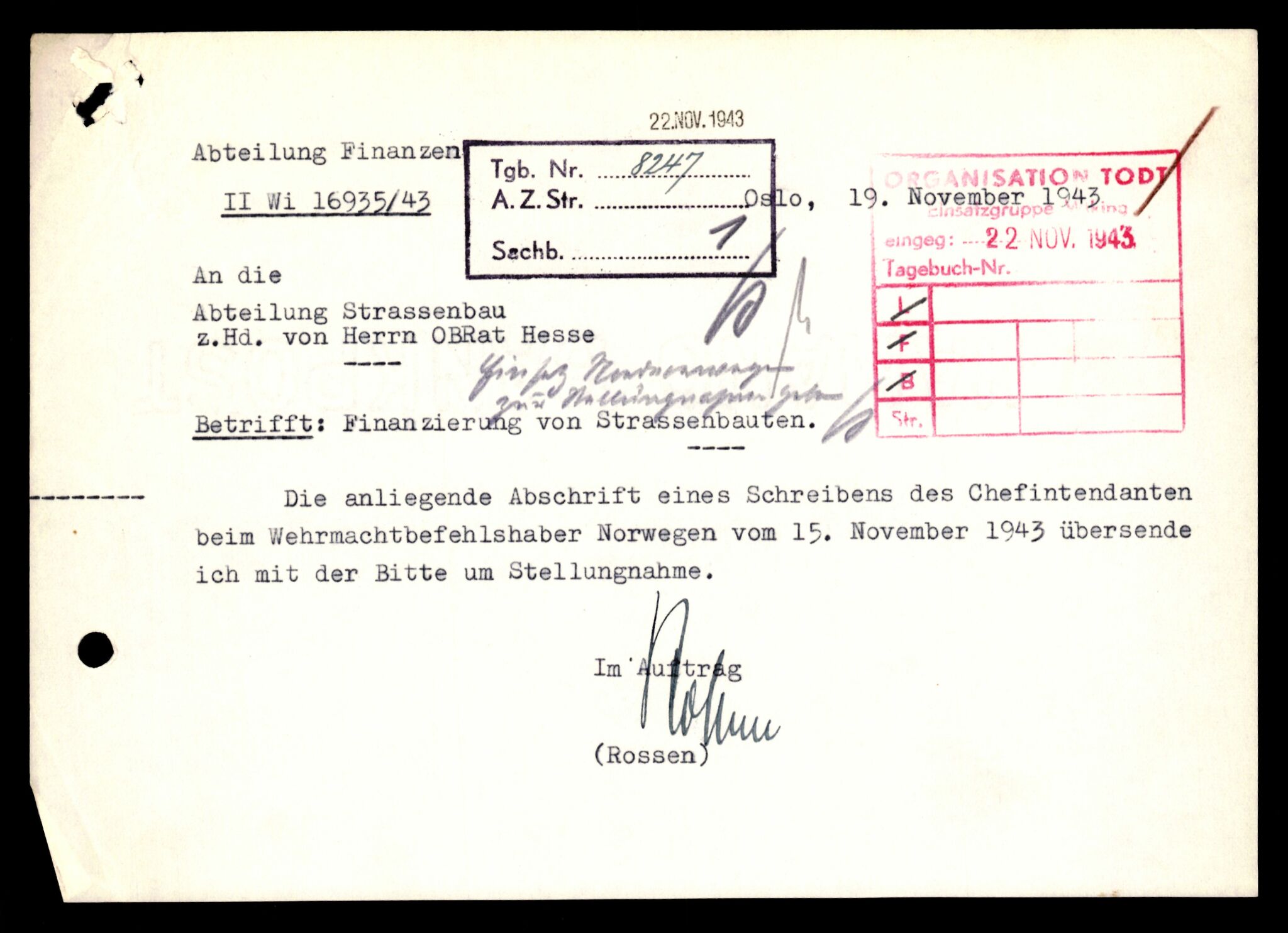 Forsvarets Overkommando. 2 kontor. Arkiv 11.4. Spredte tyske arkivsaker, AV/RA-RAFA-7031/D/Dar/Darb/L0001: Reichskommissariat - Hauptabteilung Technik und Verkehr, 1940-1944, p. 287