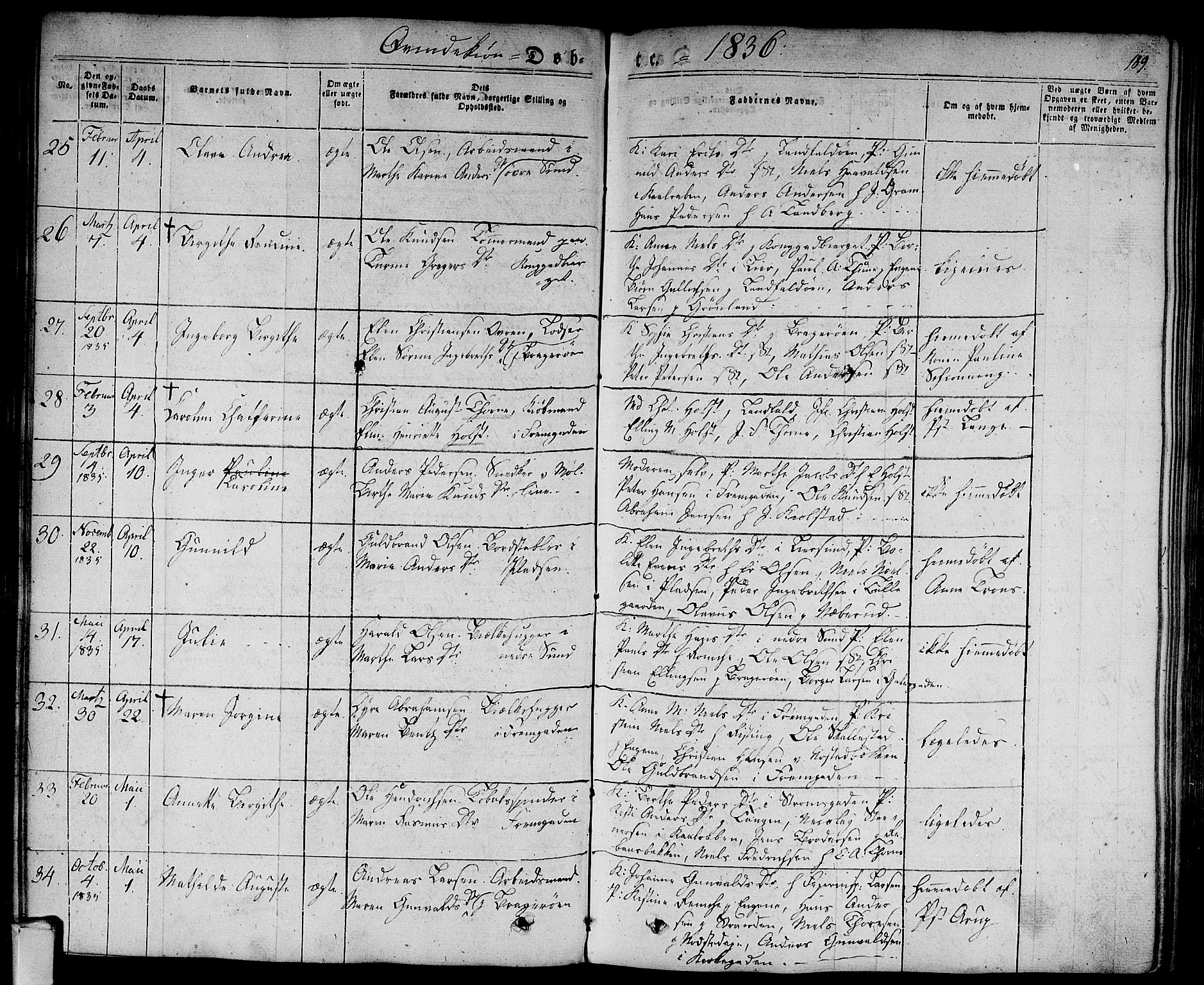 Bragernes kirkebøker, AV/SAKO-A-6/F/Fb/L0001: Parish register (official) no. II 1, 1830-1847, p. 189