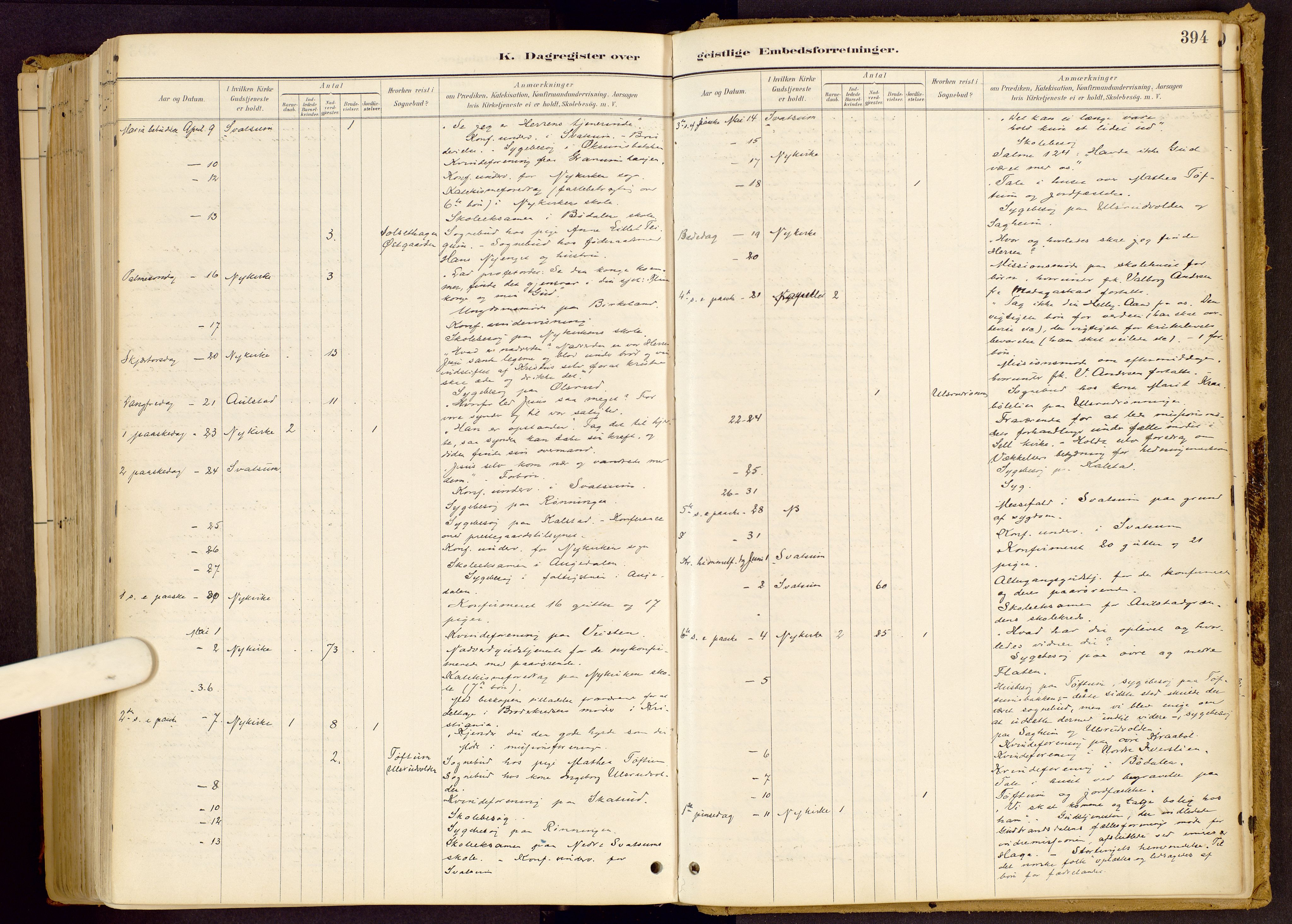 Vestre Gausdal prestekontor, AV/SAH-PREST-094/H/Ha/Haa/L0001: Parish register (official) no. 1, 1887-1914, p. 394