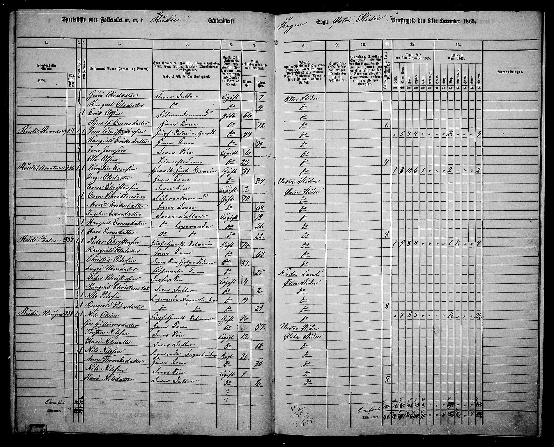 RA, 1865 census for Øystre Slidre, 1865, p. 119