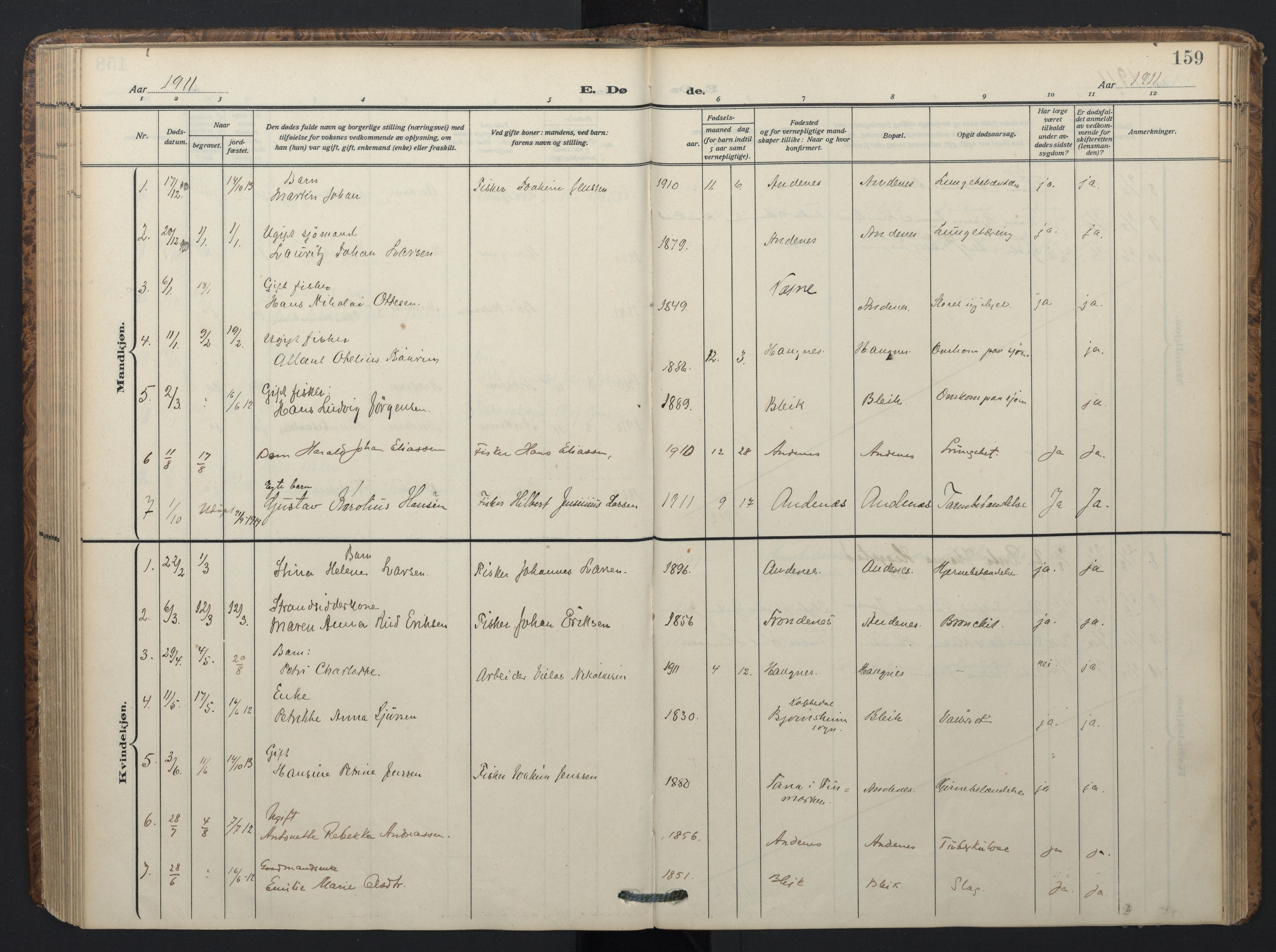 Ministerialprotokoller, klokkerbøker og fødselsregistre - Nordland, SAT/A-1459/899/L1438: Parish register (official) no. 899A06, 1909-1922, p. 159