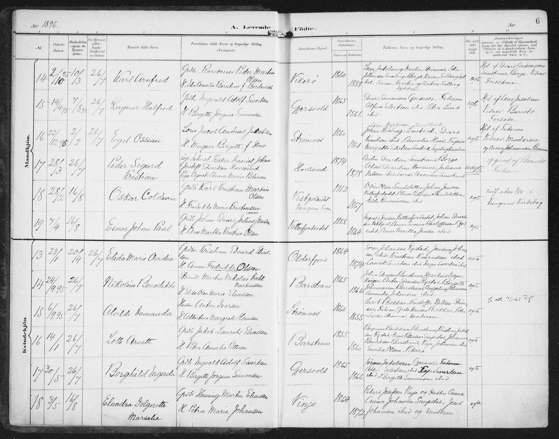 Ministerialprotokoller, klokkerbøker og fødselsregistre - Nordland, AV/SAT-A-1459/876/L1098: Parish register (official) no. 876A04, 1896-1915, p. 6