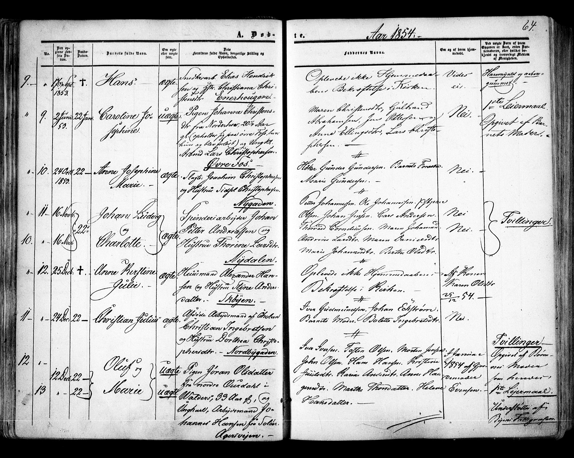 Aker prestekontor kirkebøker, AV/SAO-A-10861/F/L0020: Parish register (official) no. 20, 1853-1857, p. 64