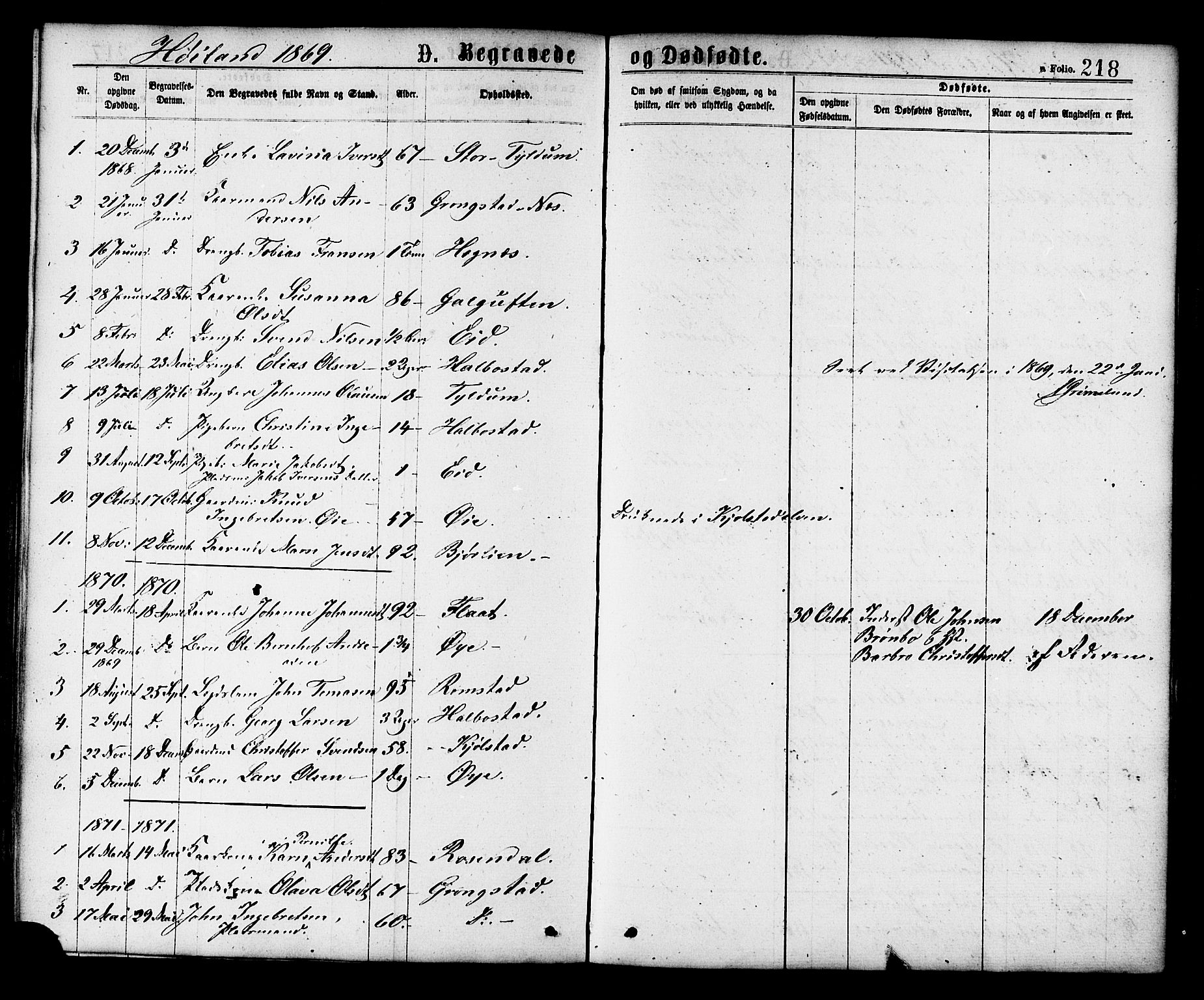 Ministerialprotokoller, klokkerbøker og fødselsregistre - Nord-Trøndelag, SAT/A-1458/758/L0516: Parish register (official) no. 758A03 /2, 1869-1879, p. 218