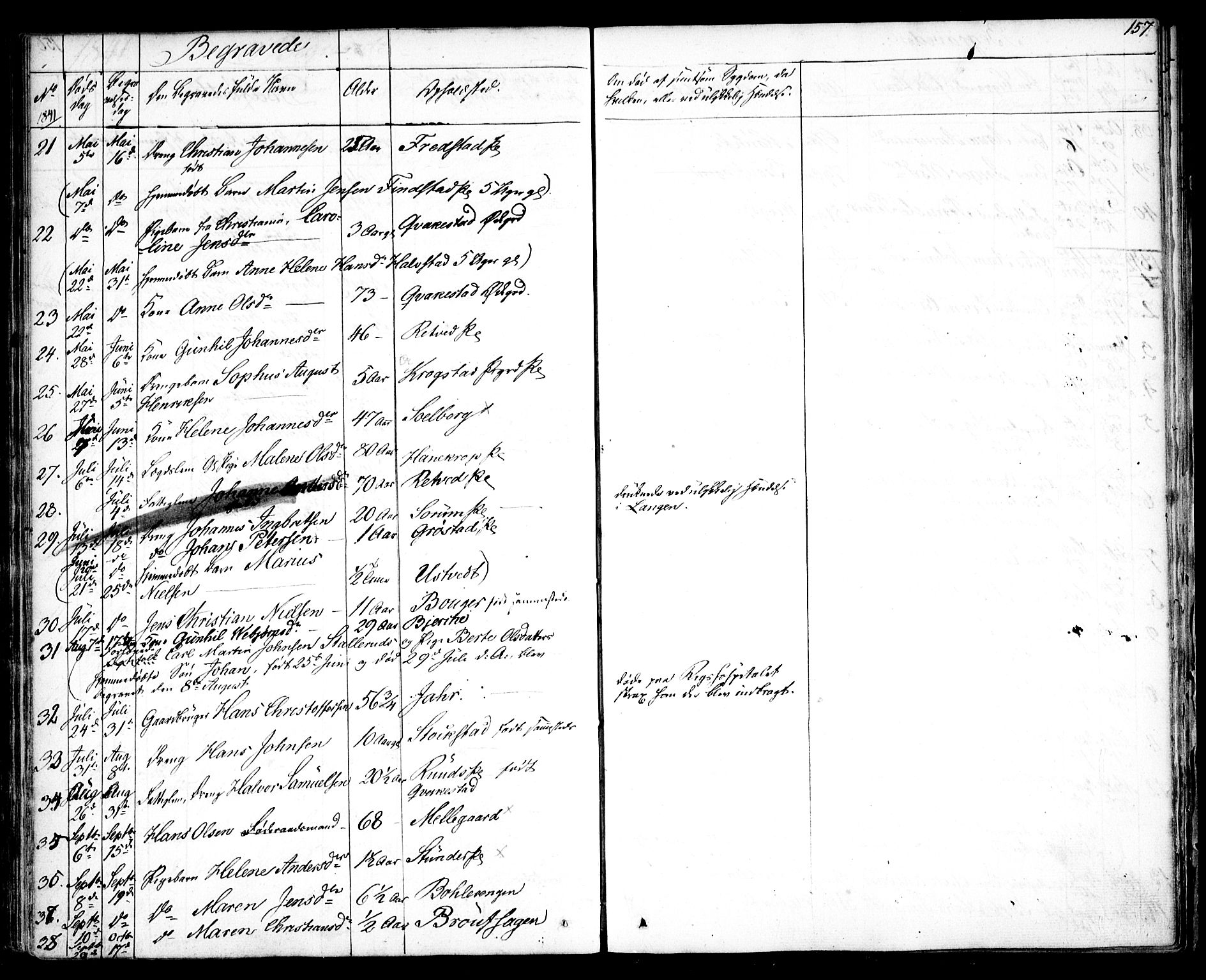 Kråkstad prestekontor Kirkebøker, AV/SAO-A-10125a/F/Fa/L0005: Parish register (official) no. I 5, 1837-1847, p. 157