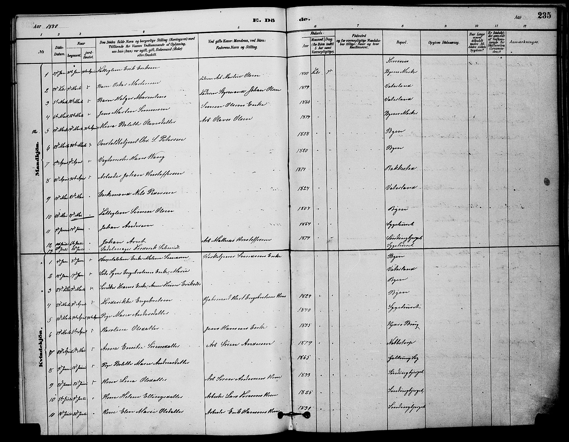 Østre Fredrikstad prestekontor Kirkebøker, SAO/A-10907/G/Ga/L0001: Parish register (copy) no. 1, 1880-1899, p. 235