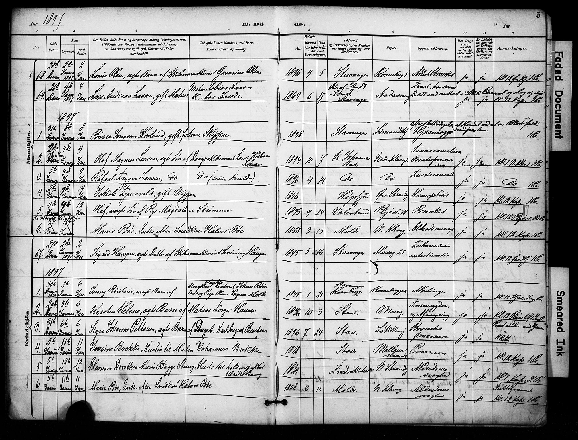 Domkirken sokneprestkontor, SAST/A-101812/001/30/30BA/L0032: Parish register (official) no. A 31, 1896-1917, p. 5