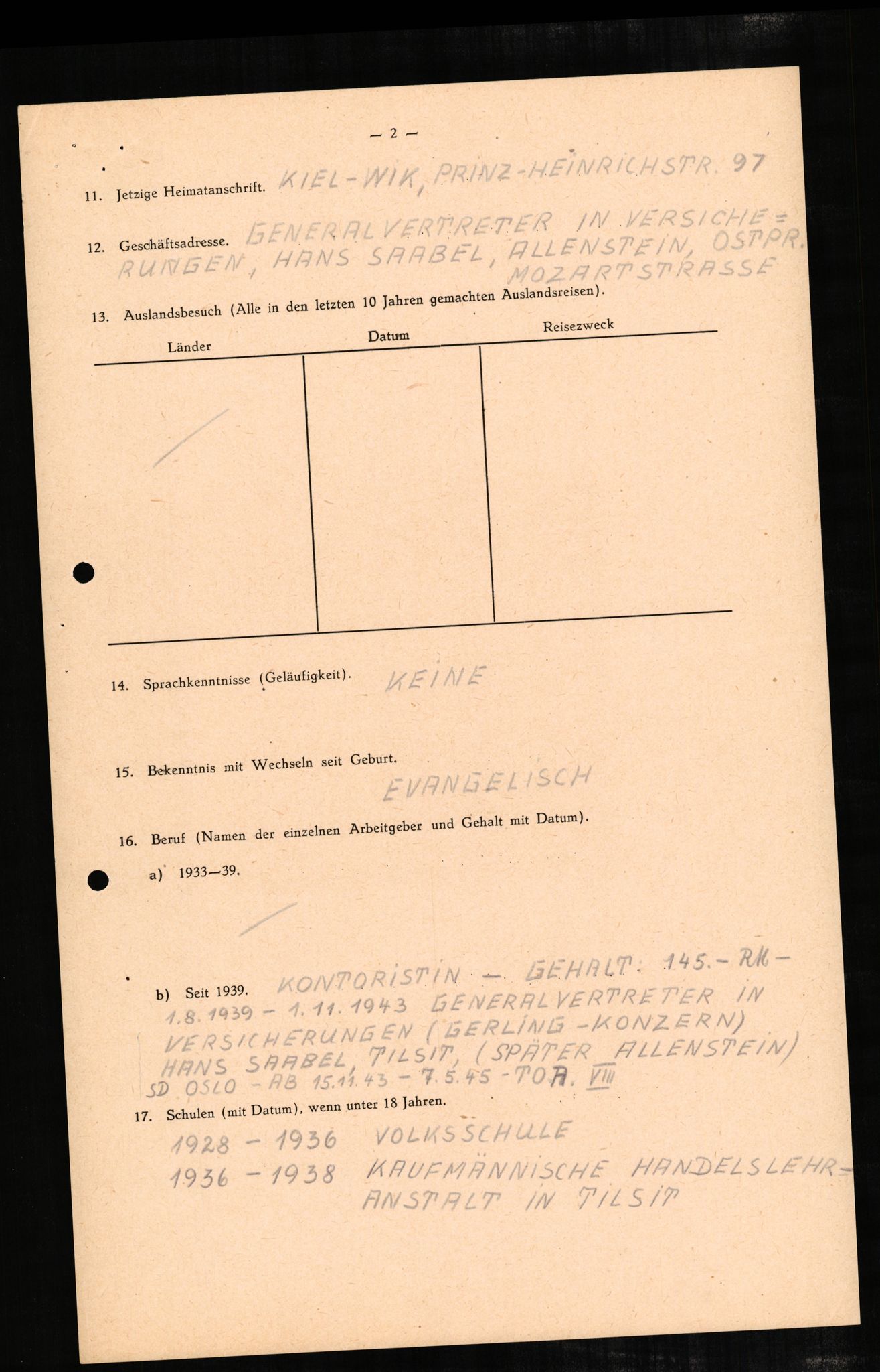 Forsvaret, Forsvarets overkommando II, RA/RAFA-3915/D/Db/L0004: CI Questionaires. Tyske okkupasjonsstyrker i Norge. Tyskere., 1945-1946, p. 77