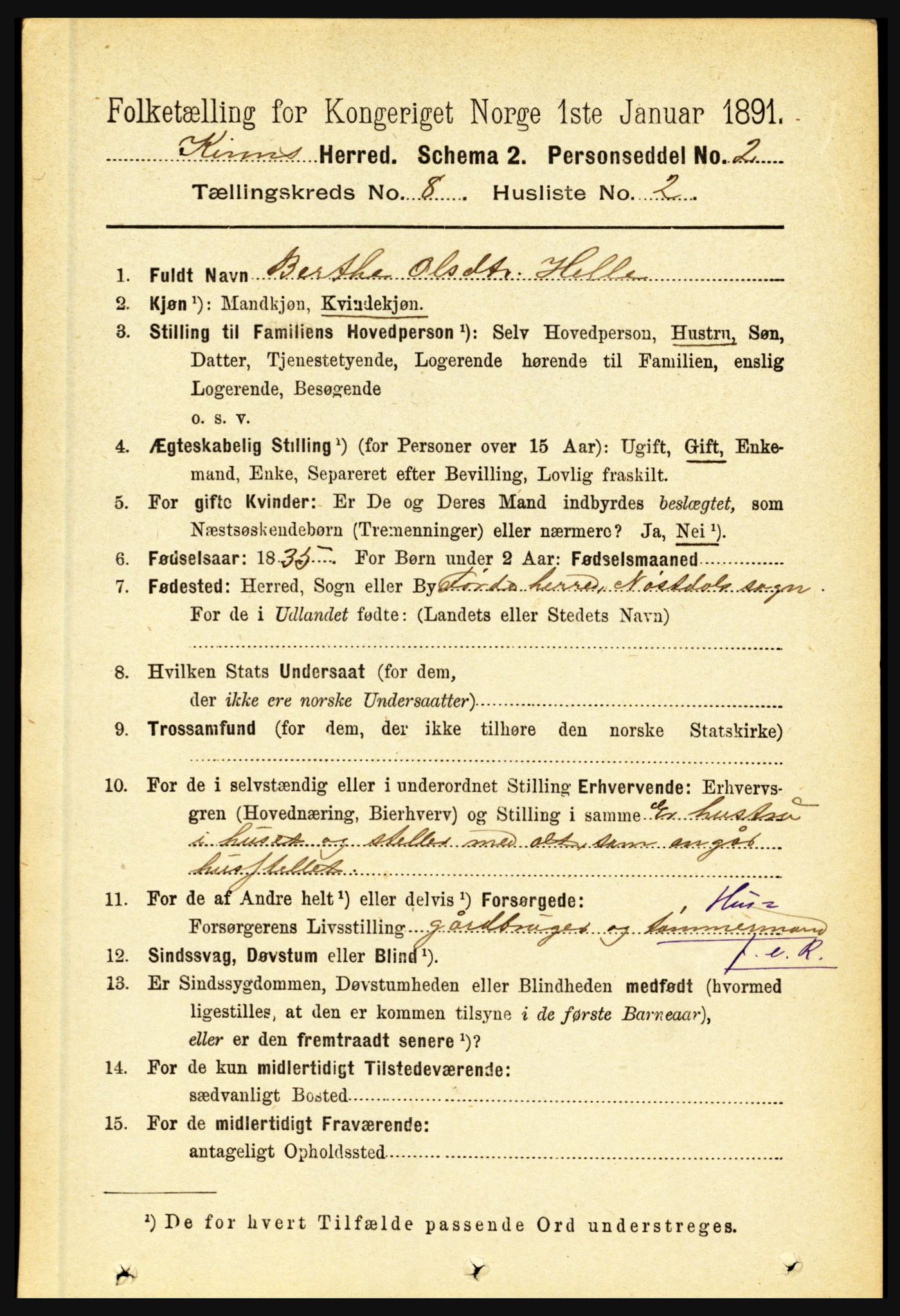 RA, 1891 census for 1437 Kinn, 1891, p. 3114